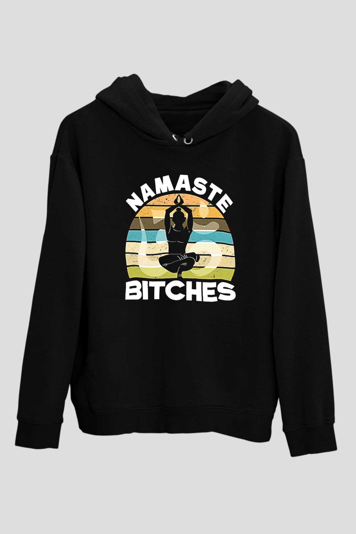 Om Baskılı Unisex Siyah Kapüşonlu Sweatshirt