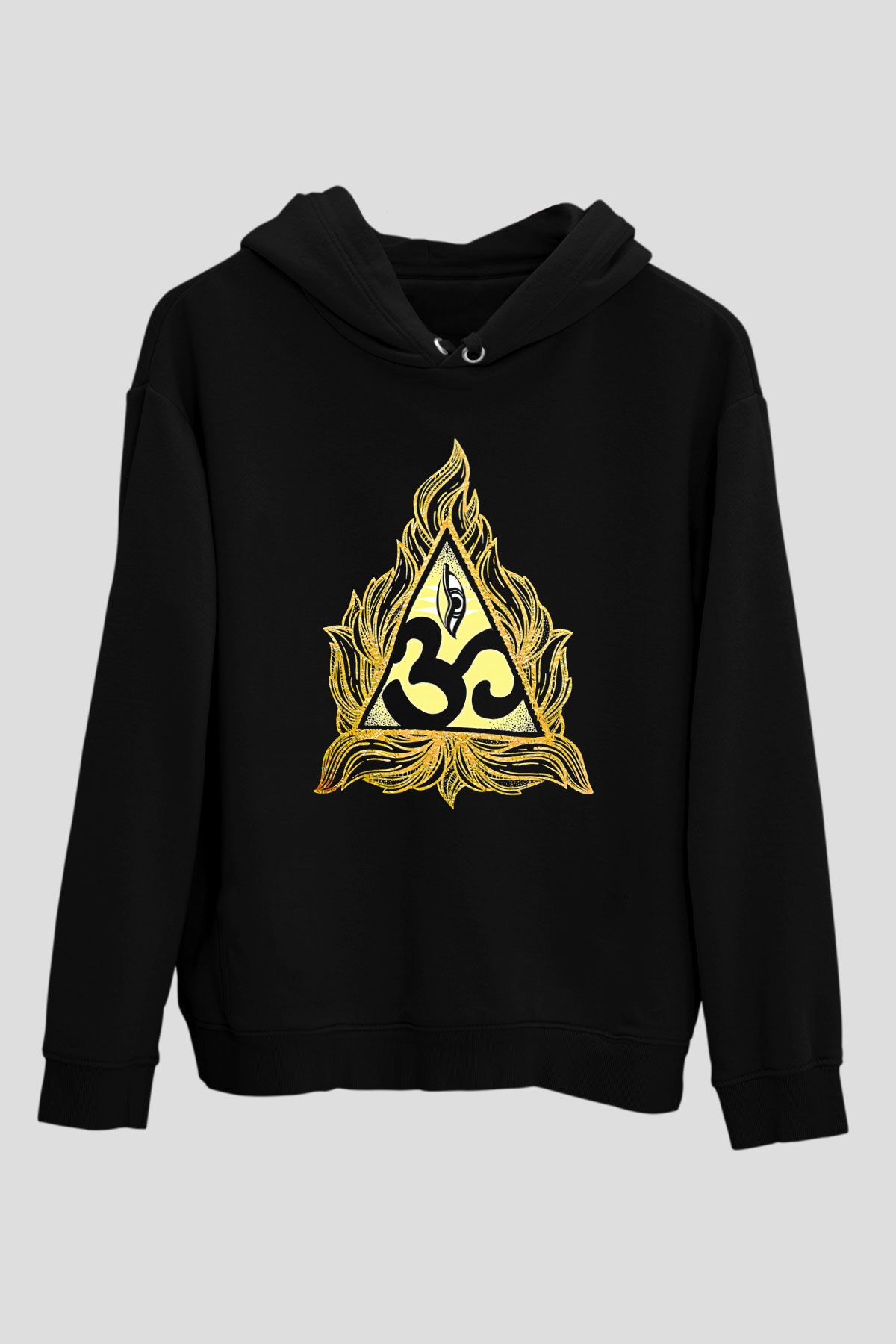 Om Baskılı Unisex Siyah Kapüşonlu Sweatshirt