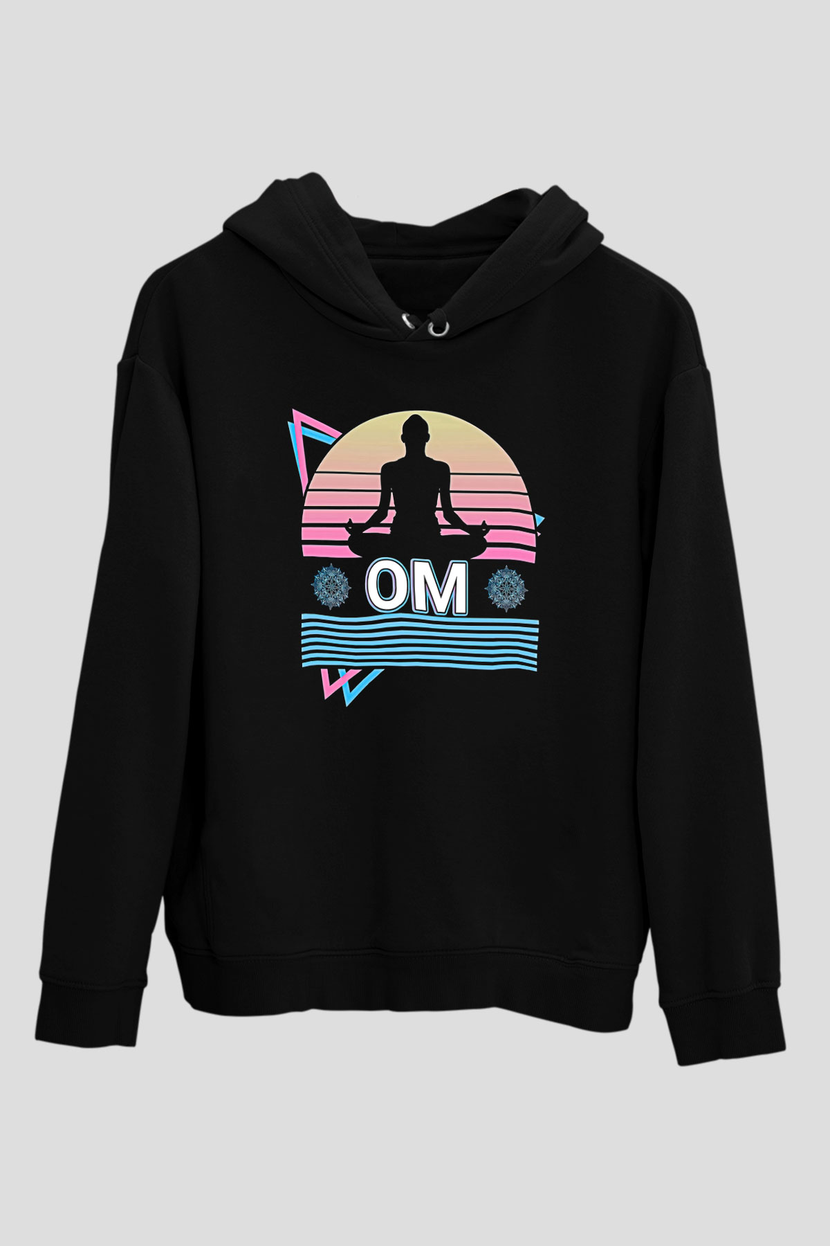 Om Baskılı Unisex Siyah Kapüşonlu Sweatshirt