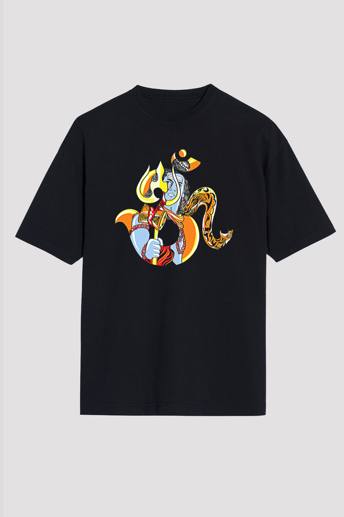 Om Baskılı Unisex Siyah Oversize Tişört - Tshirt