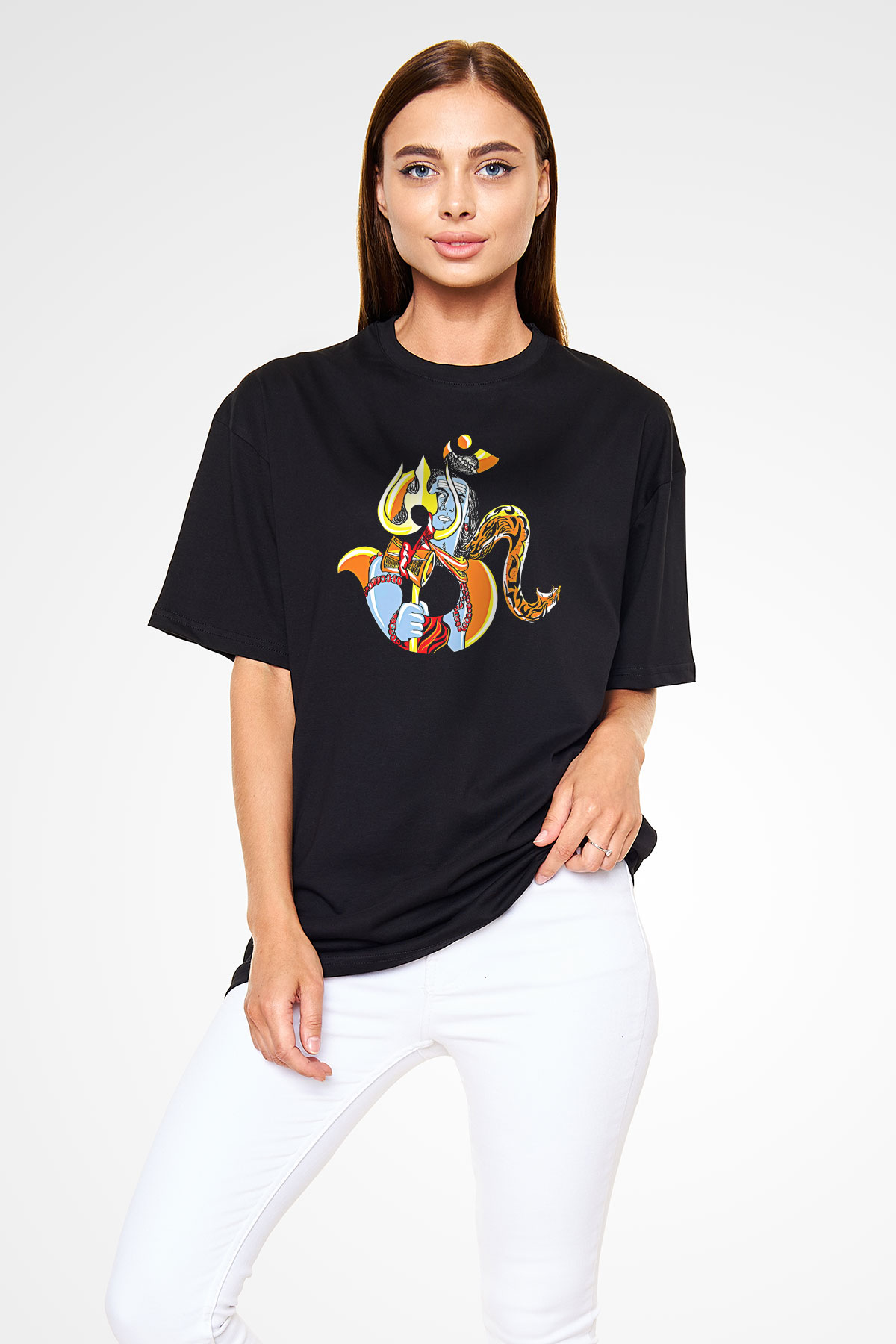 Om Baskılı Unisex Siyah Oversize Tişört - Tshirt