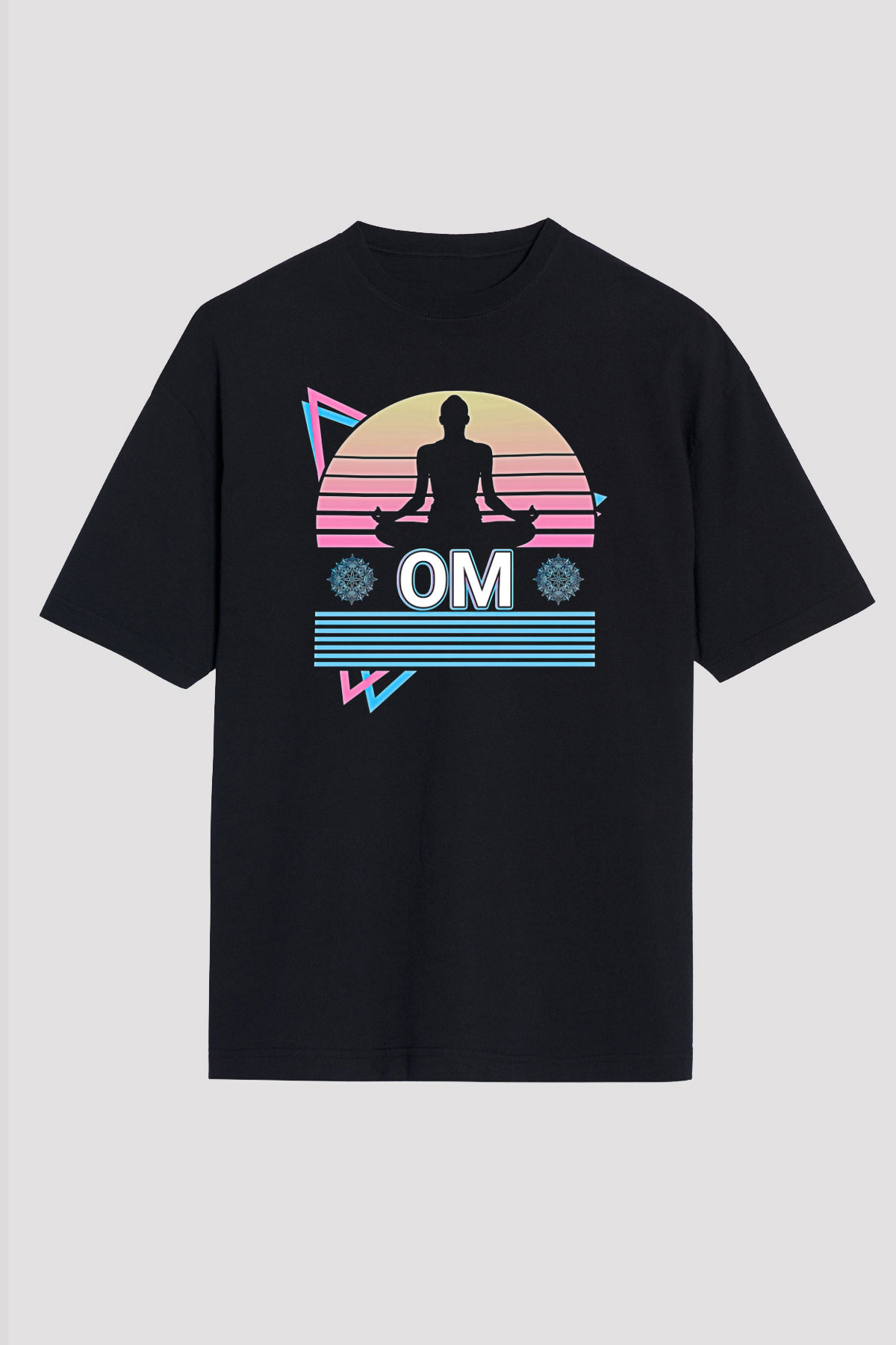Om Baskılı Unisex Siyah Oversize Tişört - Tshirt