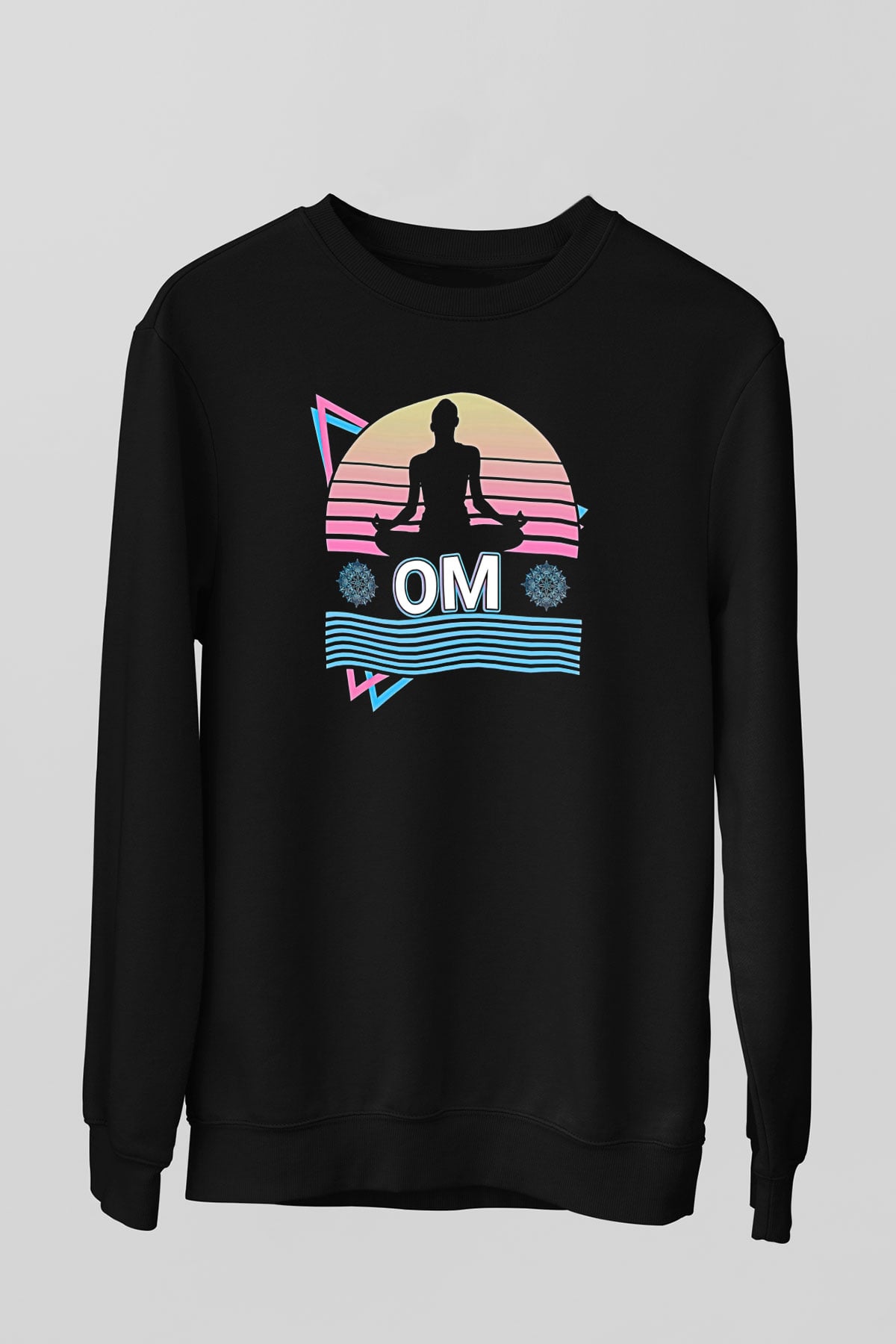 Om Baskılı Unisex Siyah Sweatshirt