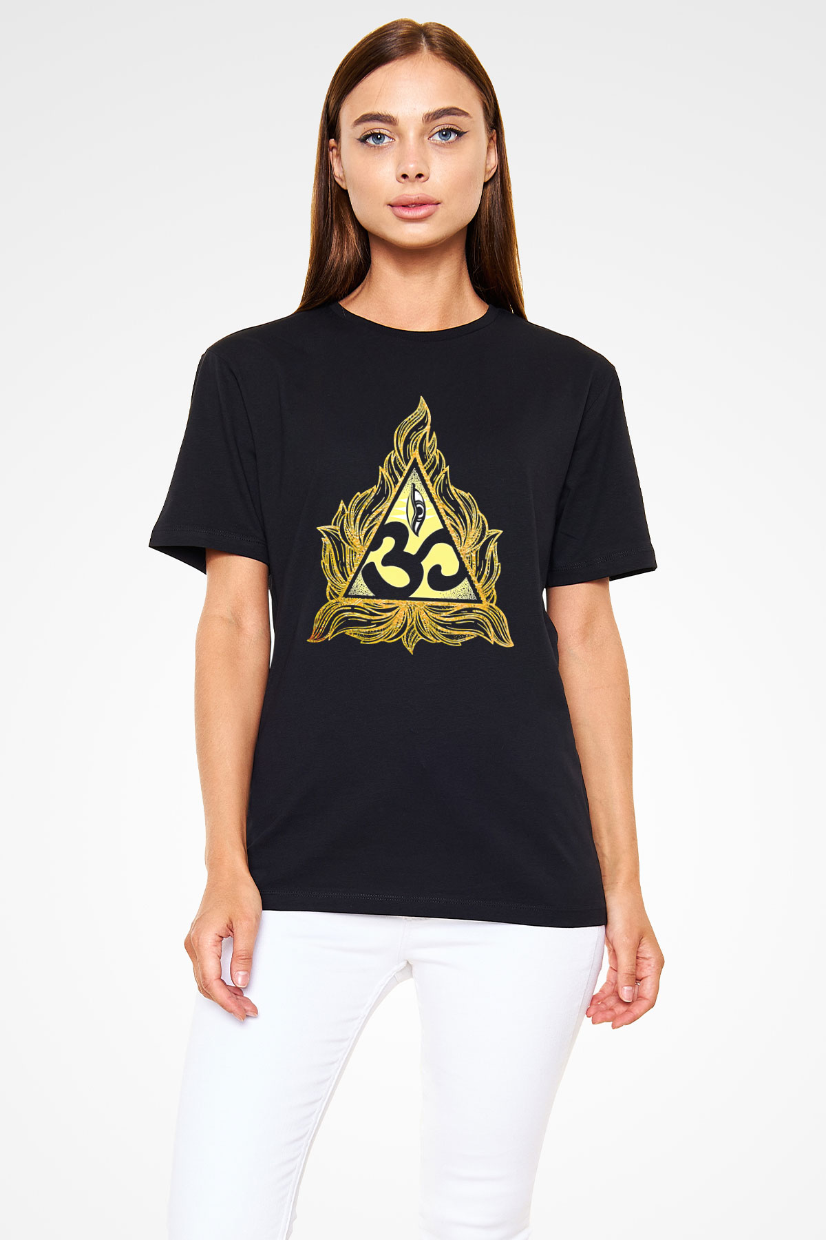 Om Baskılı Unisex Siyah Tişört - Tshirt