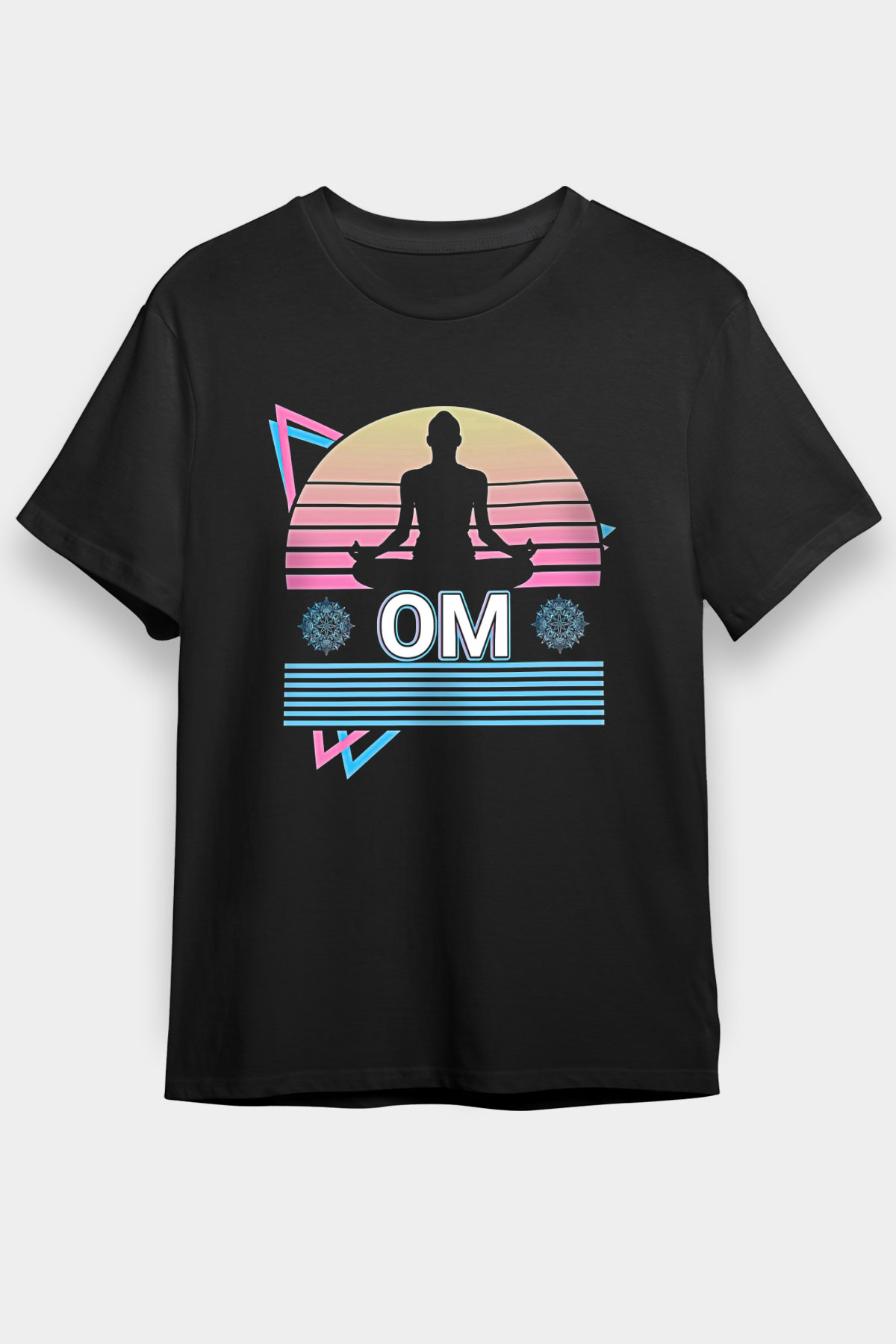 Om Baskılı Unisex Siyah Tişört - Tshirt