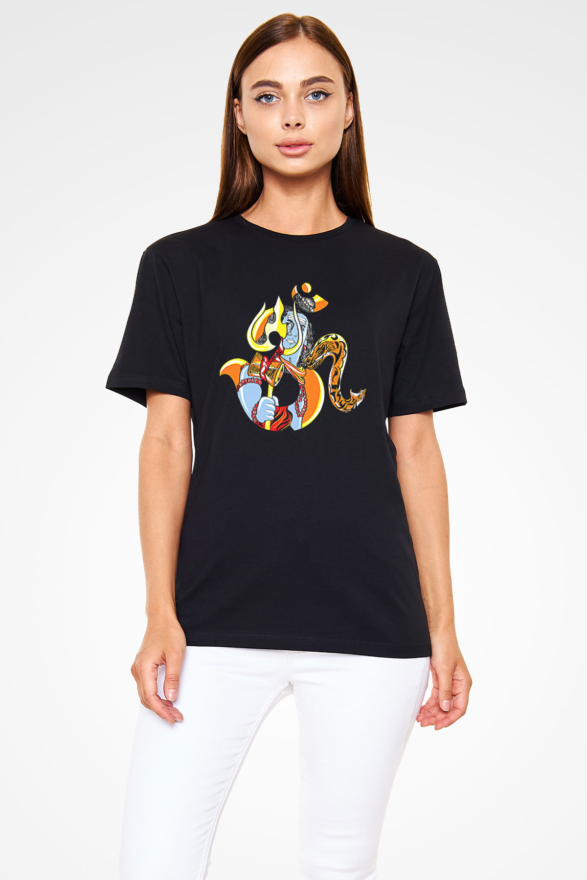 Om Baskılı Unisex Siyah Tişört - Tshirt