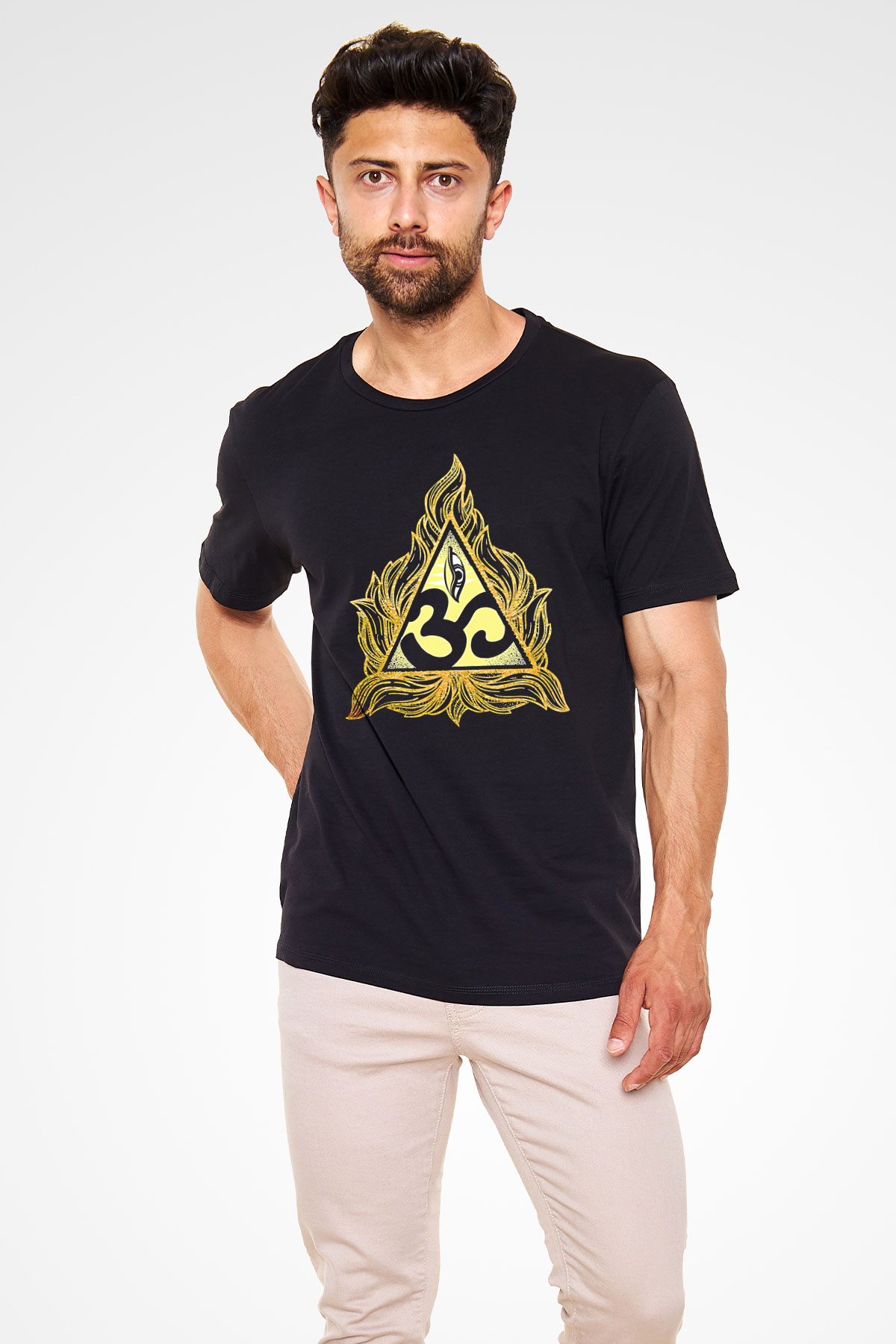 Om Baskılı Unisex Siyah Tişört - Tshirt