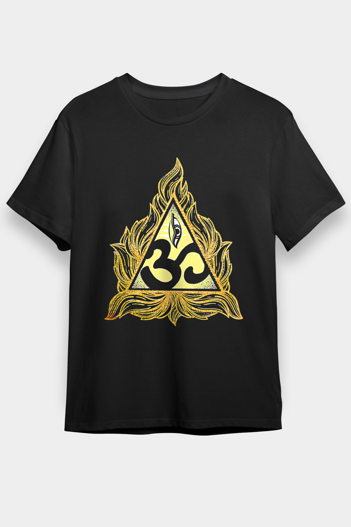 Om Baskılı Unisex Siyah Tişört - Tshirt
