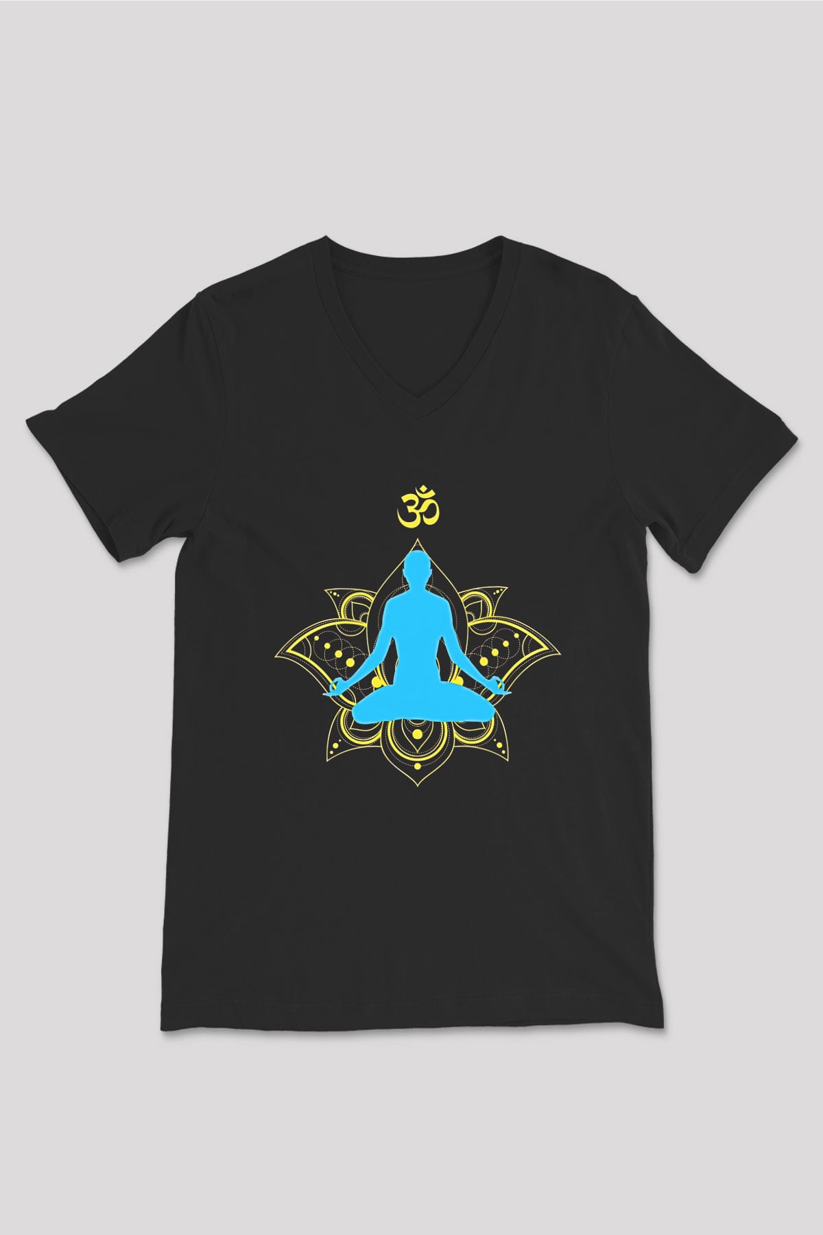 Om Baskılı Unisex Siyah V Yaka Tişört - Tshirt