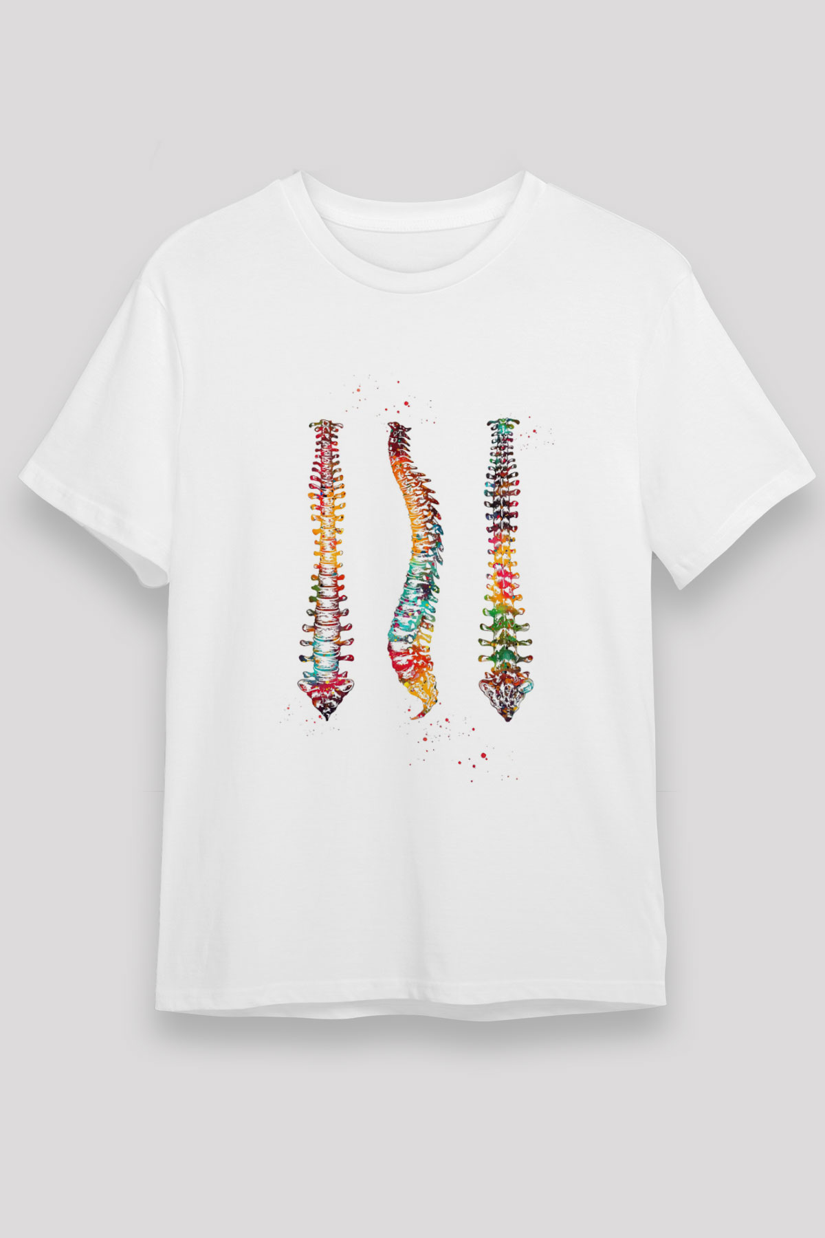 Omurga Renkli Baskılı Unisex Beyaz Tişört - Tshirt