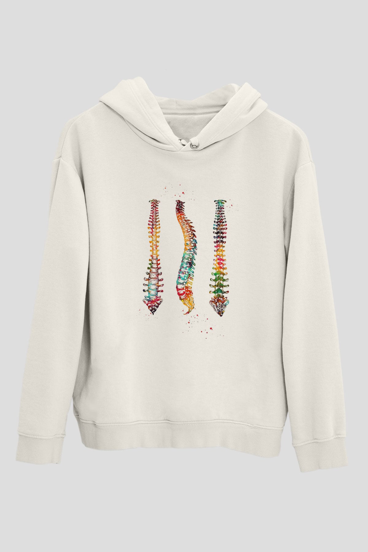 Omurga Renkli Baskılı Unisex Ekru Hoodie