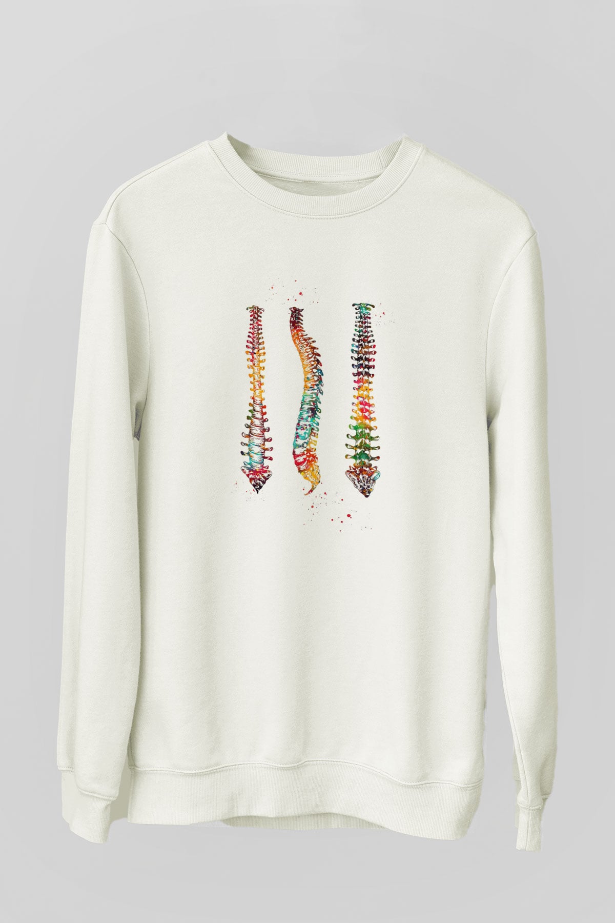 Omurga Renkli Baskılı Unisex Ekru Sweatshirt