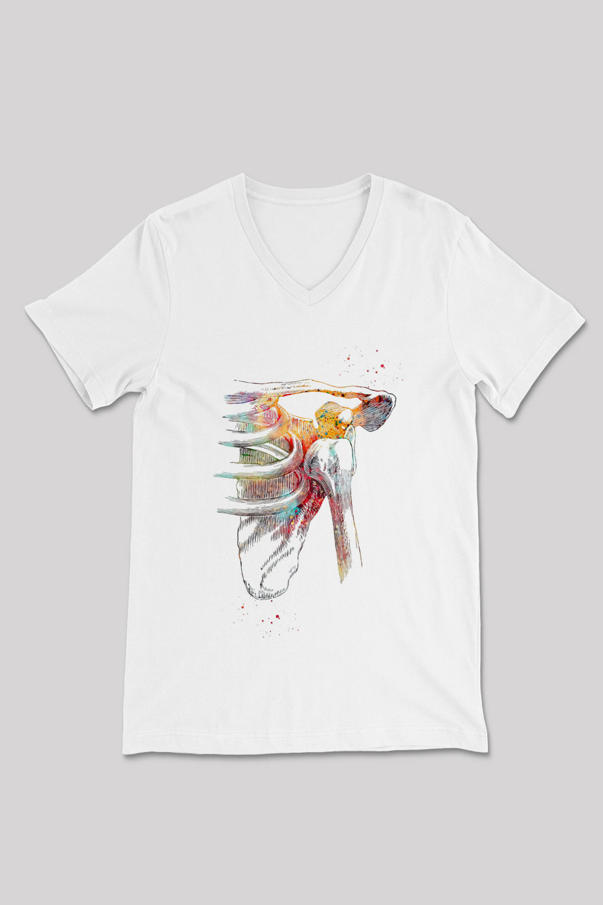 Omuz Çıkığı Baskılı Unisex V Yaka Beyaz Tişört - Tshirt