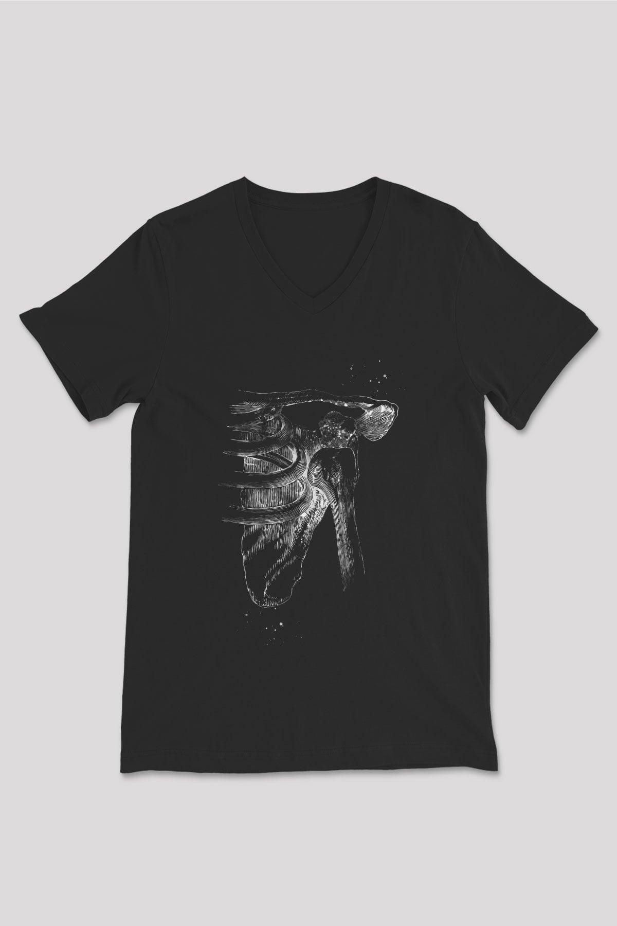 Omuz Çıkığı Baskılı Unisex V Yaka Siyah Tİşört - Tshirt