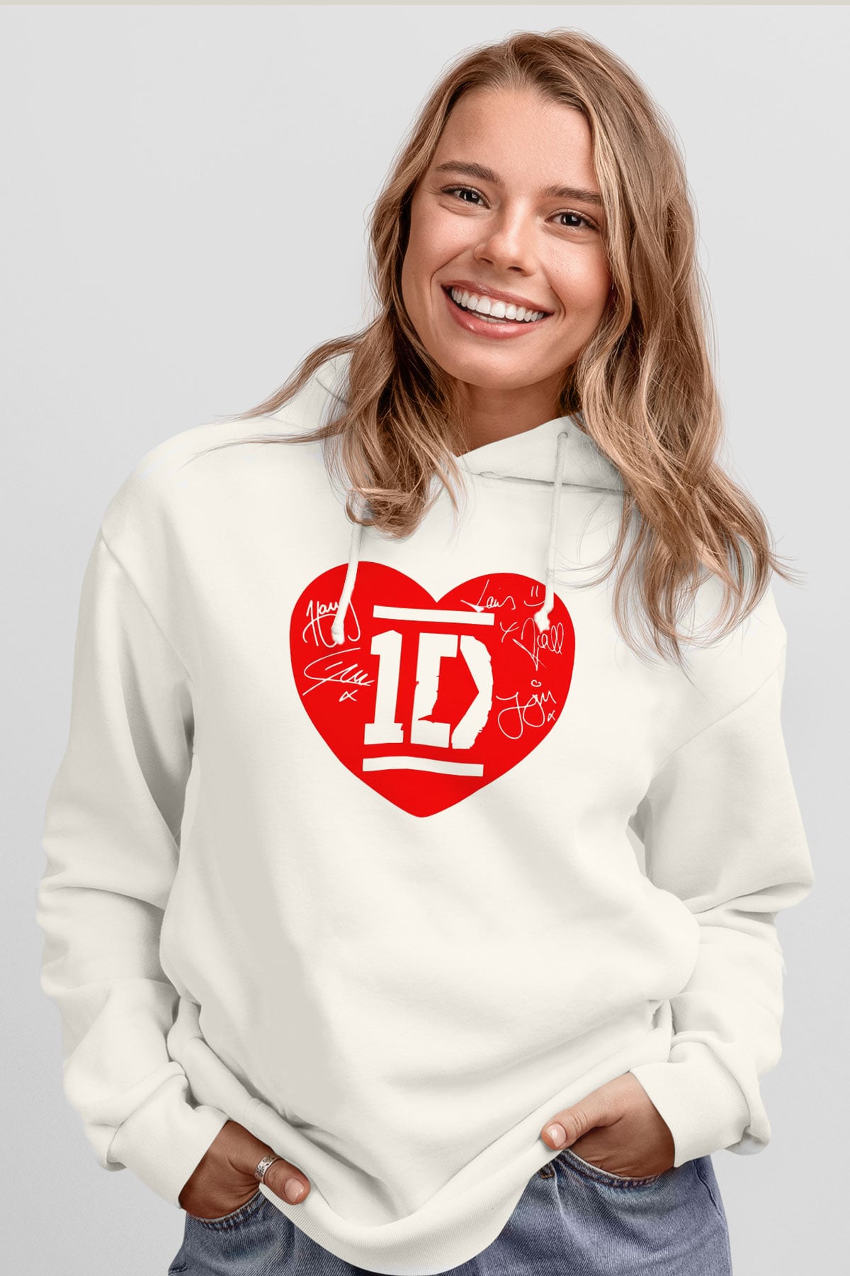 One Direction Beyaz Unisex Kapşonlu Sweatshirt