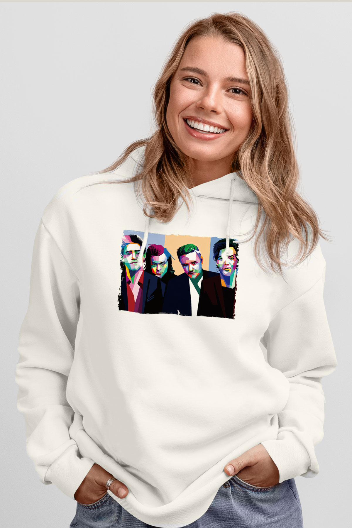 One Direction Beyaz Unisex Kapüşonlu Sweatshirt
