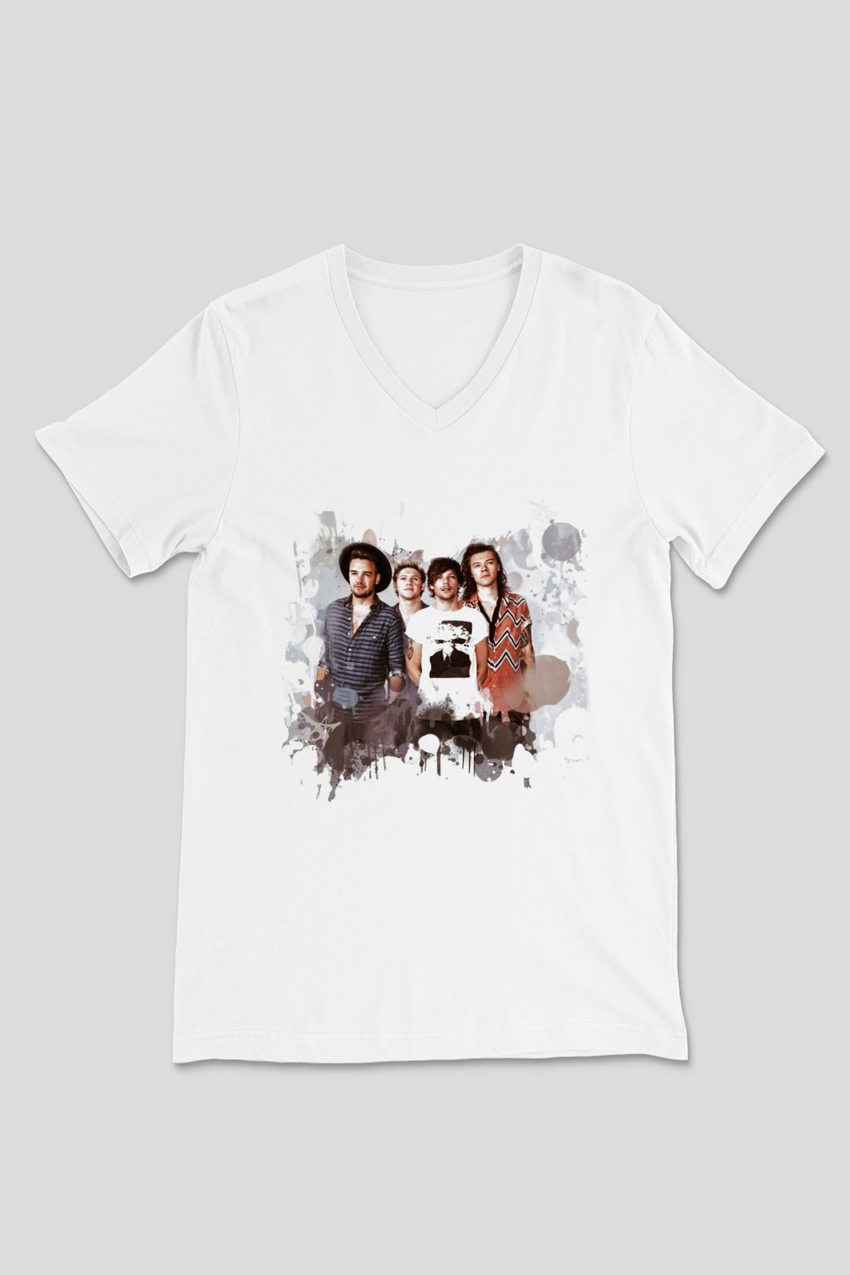 One Direction Beyaz Unisex V Yaka Tişört T-Shirt