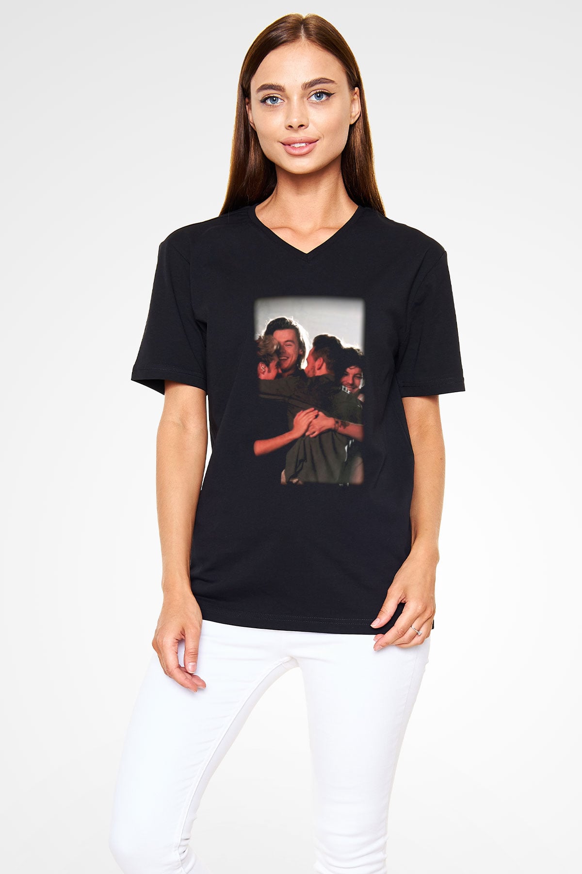 One Direction Siyah Unisex V Yaka Tişört T-Shirt
