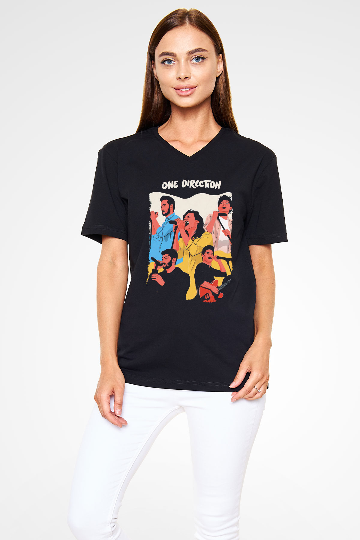 One Direction Siyah Unisex V Yaka Tişört