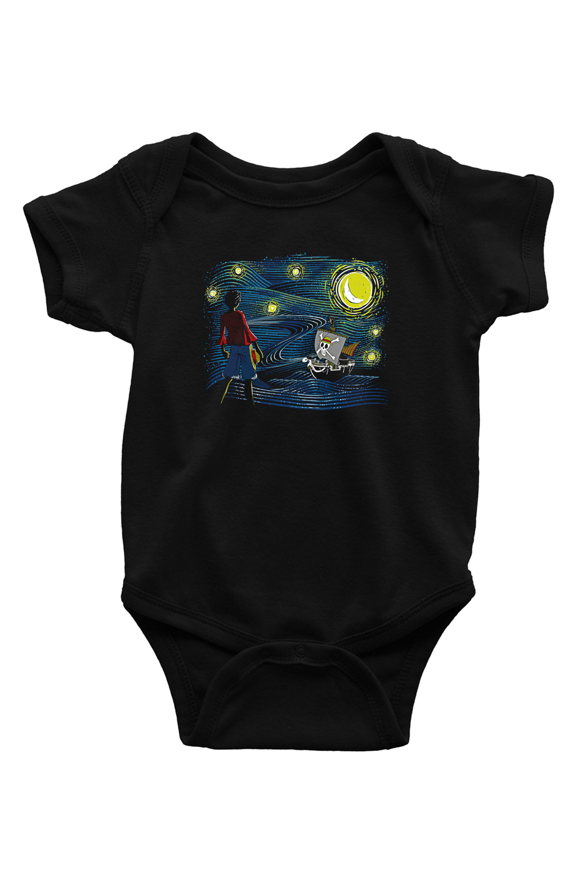 One Piece Baskılı Unisex Siyah Bebek Body - Zıbın