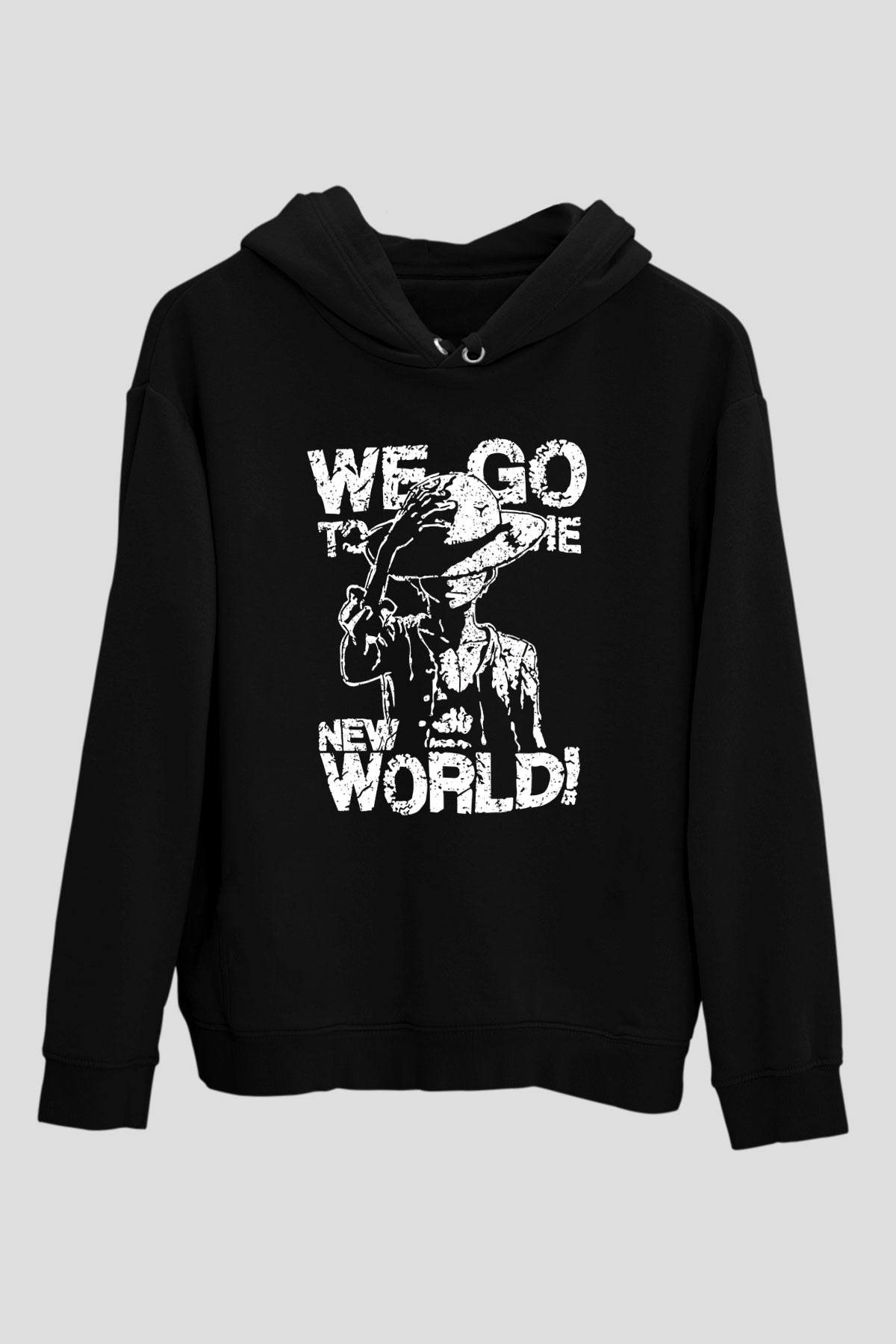 One Piece Baskılı Unisex Siyah Hoodie