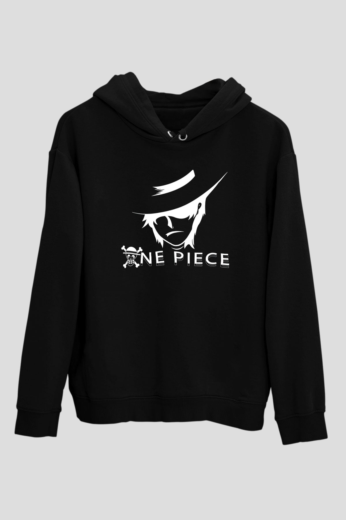 One Piece Baskılı Unisex Siyah Hoodie