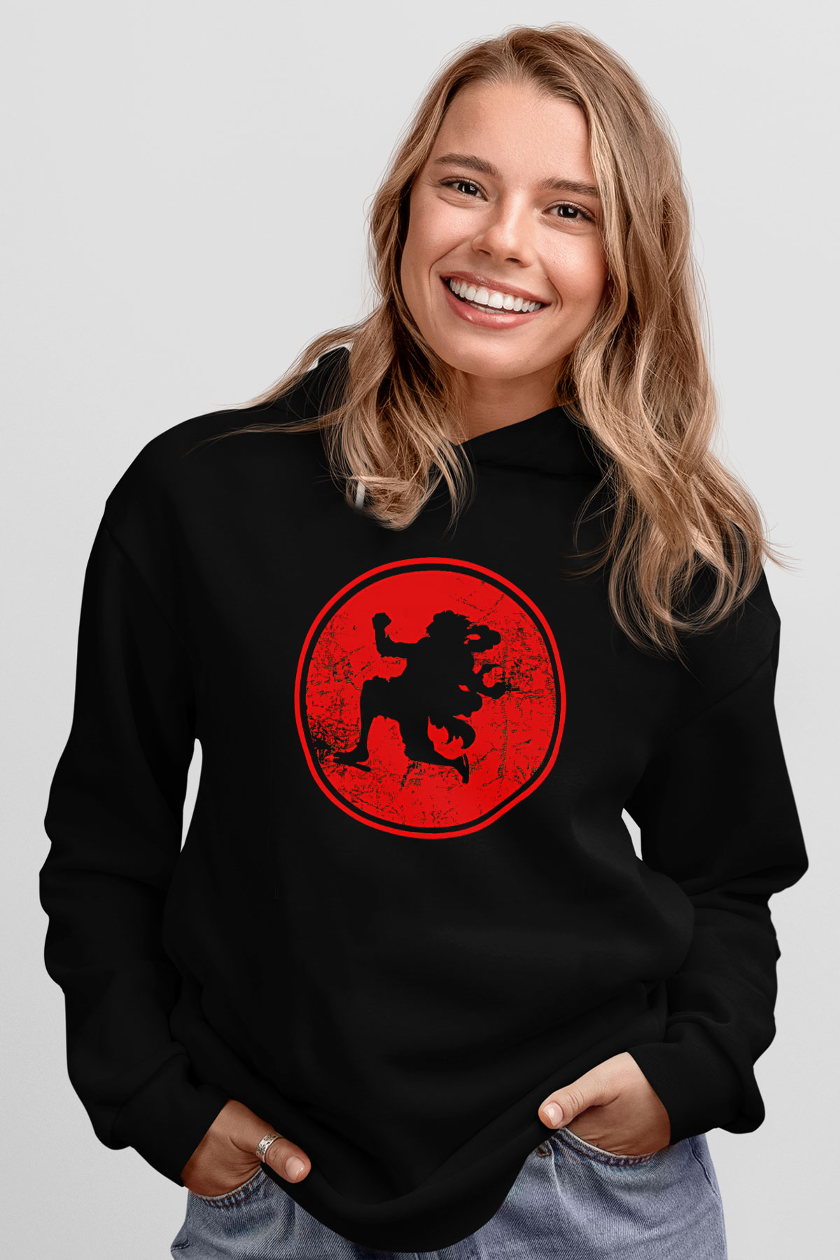 One Piece Baskılı Unisex Siyah Hoodie