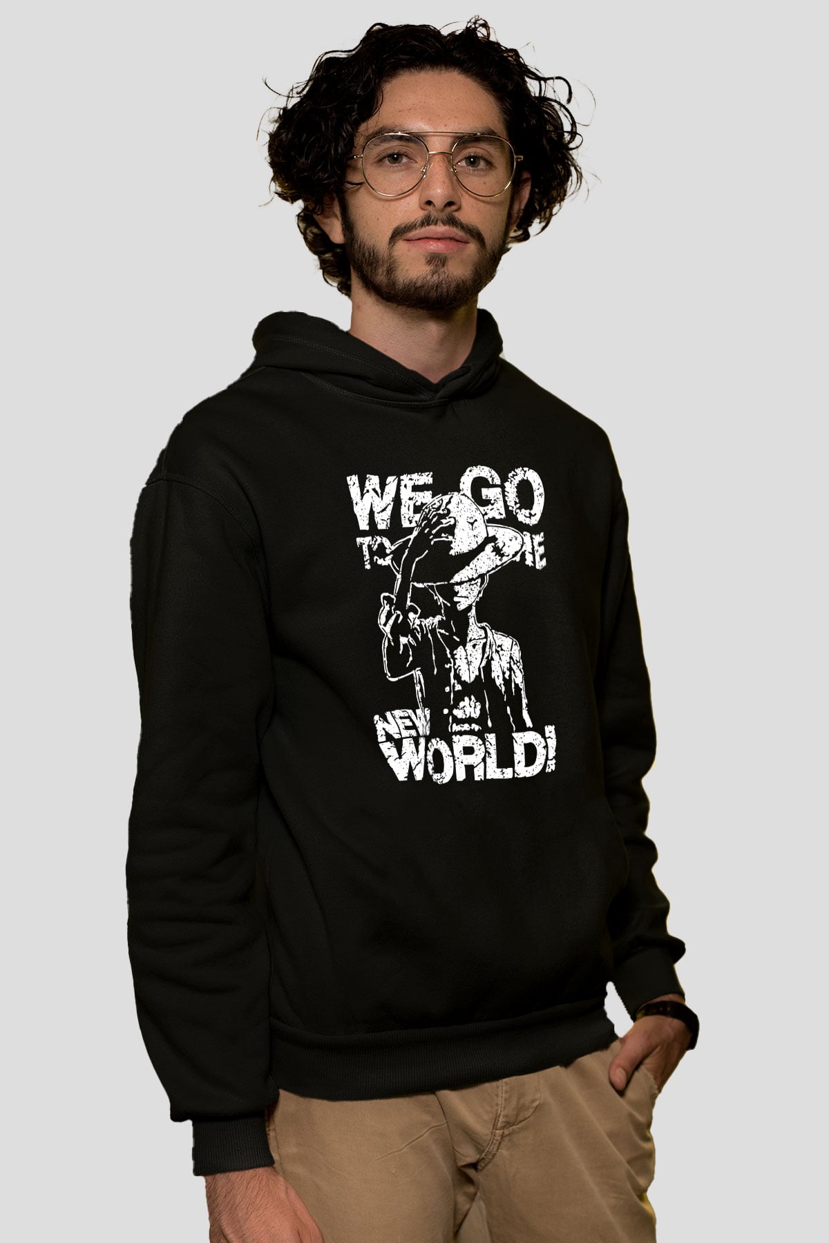 One Piece Baskılı Unisex Siyah Hoodie