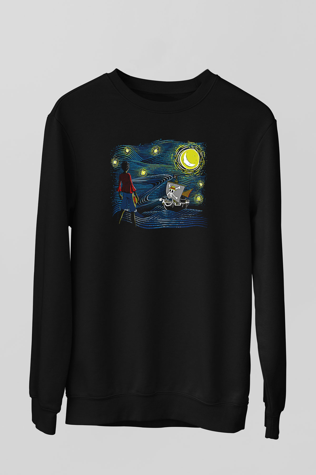 One Piece Baskılı Unisex Siyah Sweatshirt