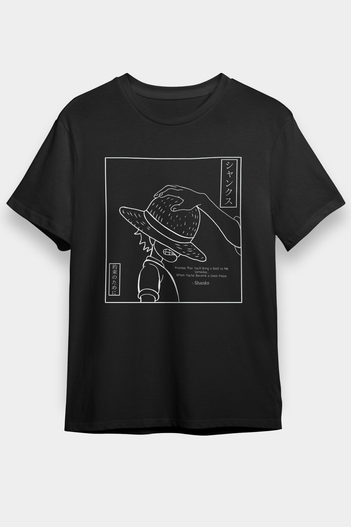 One Piece Baskılı Unisex Siyah Tişört - Tshirt