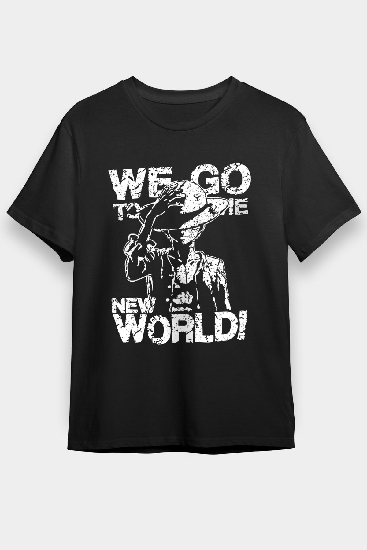 One Piece Baskılı Unisex Siyah Tişört - Tshirt