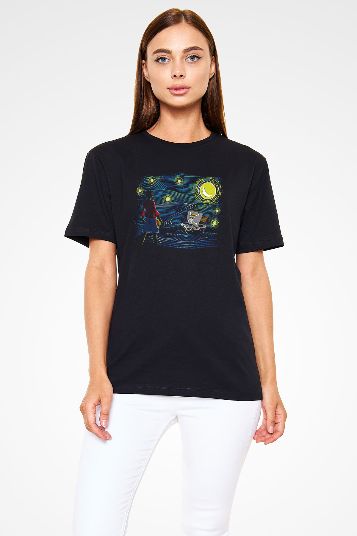 One Piece Baskılı Unisex Siyah Tişört - Tshirt