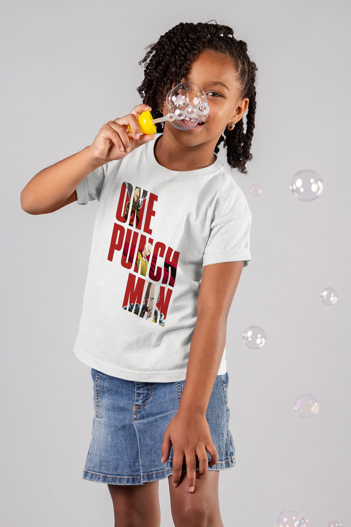 One Punch Man Baskılı Beyaz Unisex Çocuk Tişört