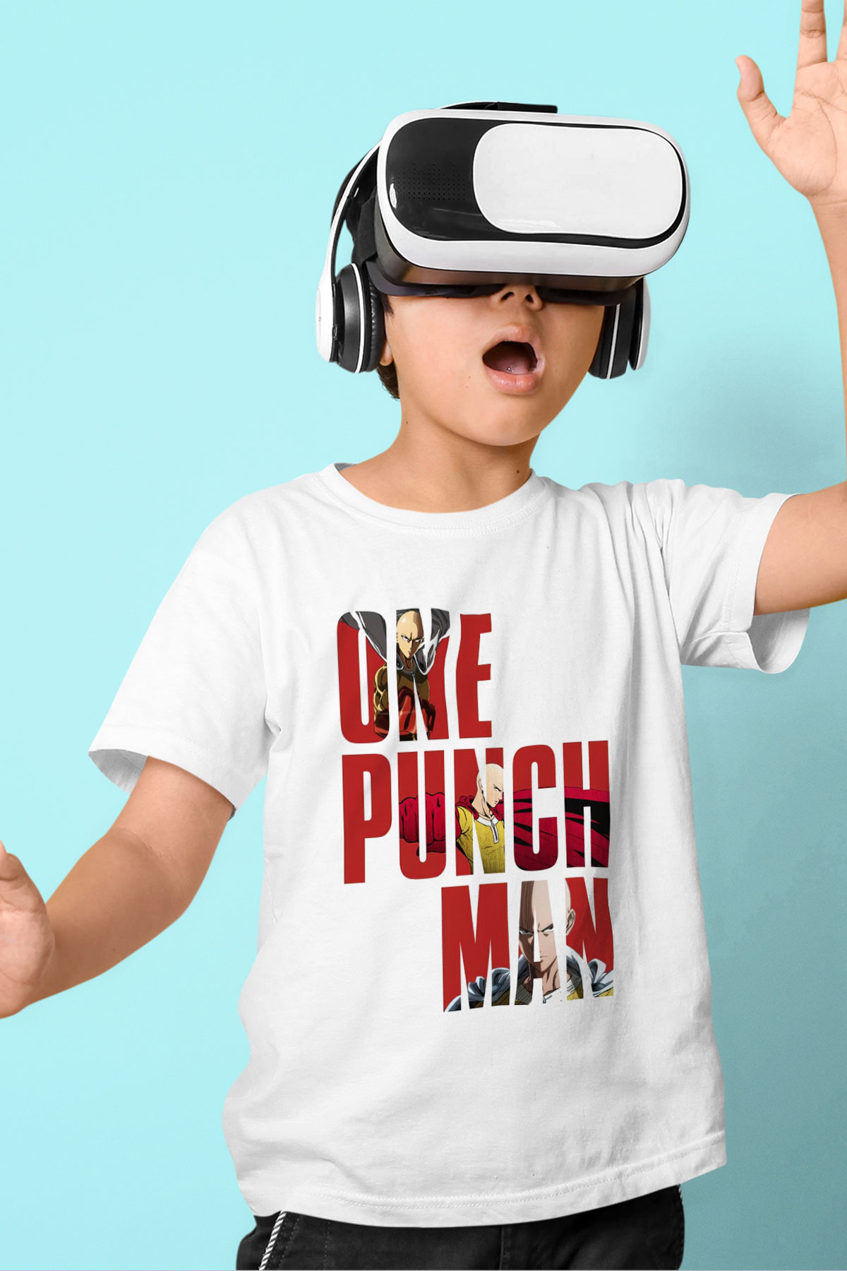 One Punch Man Baskılı Beyaz Unisex Çocuk Tişört