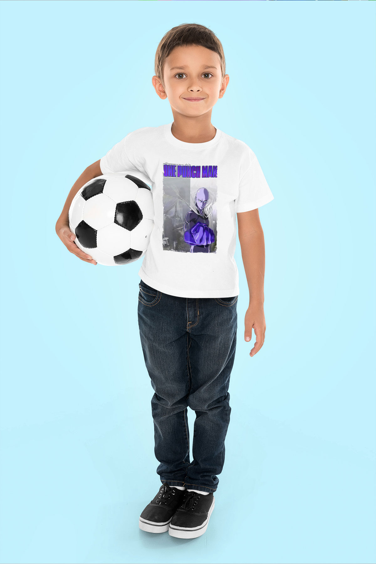 One Punch Man Beyaz Unisex Çocuk Tişört