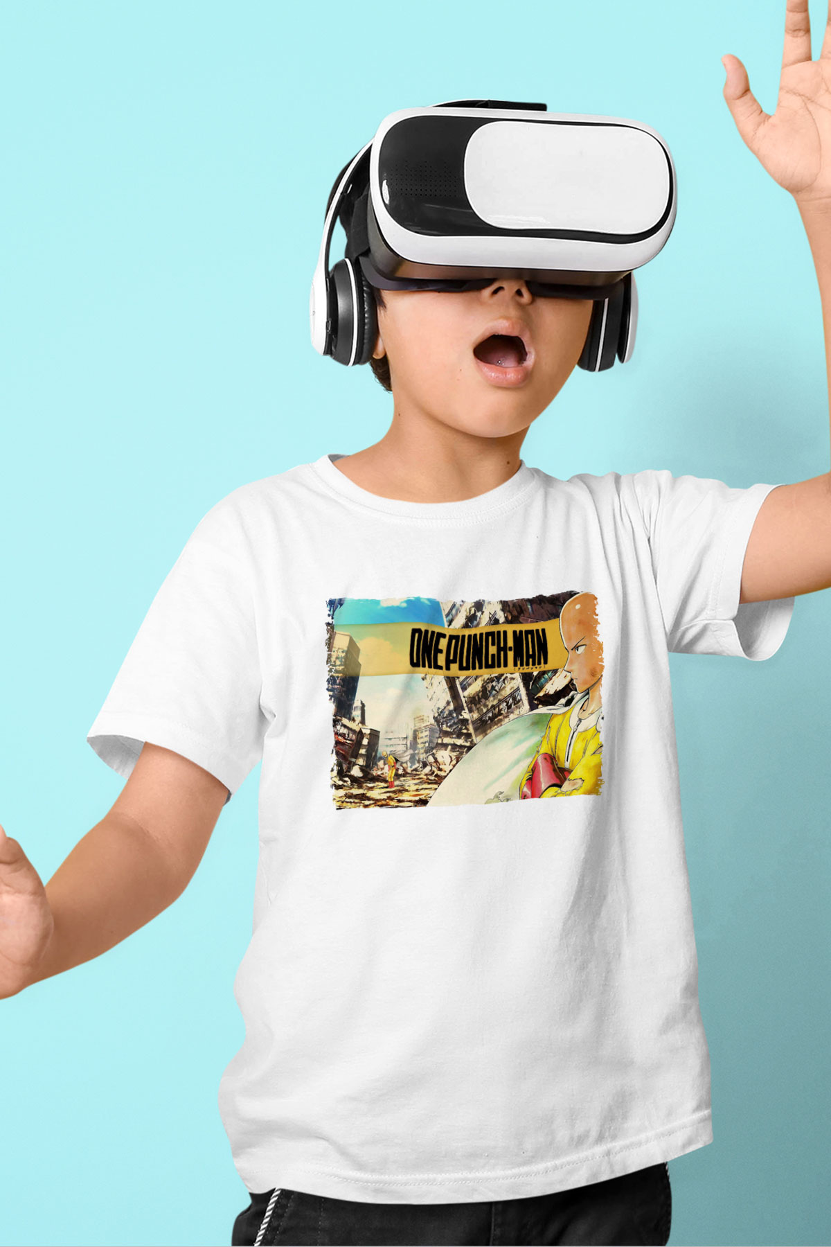 One Punch Man Beyaz Unisex Çocuk Tişört