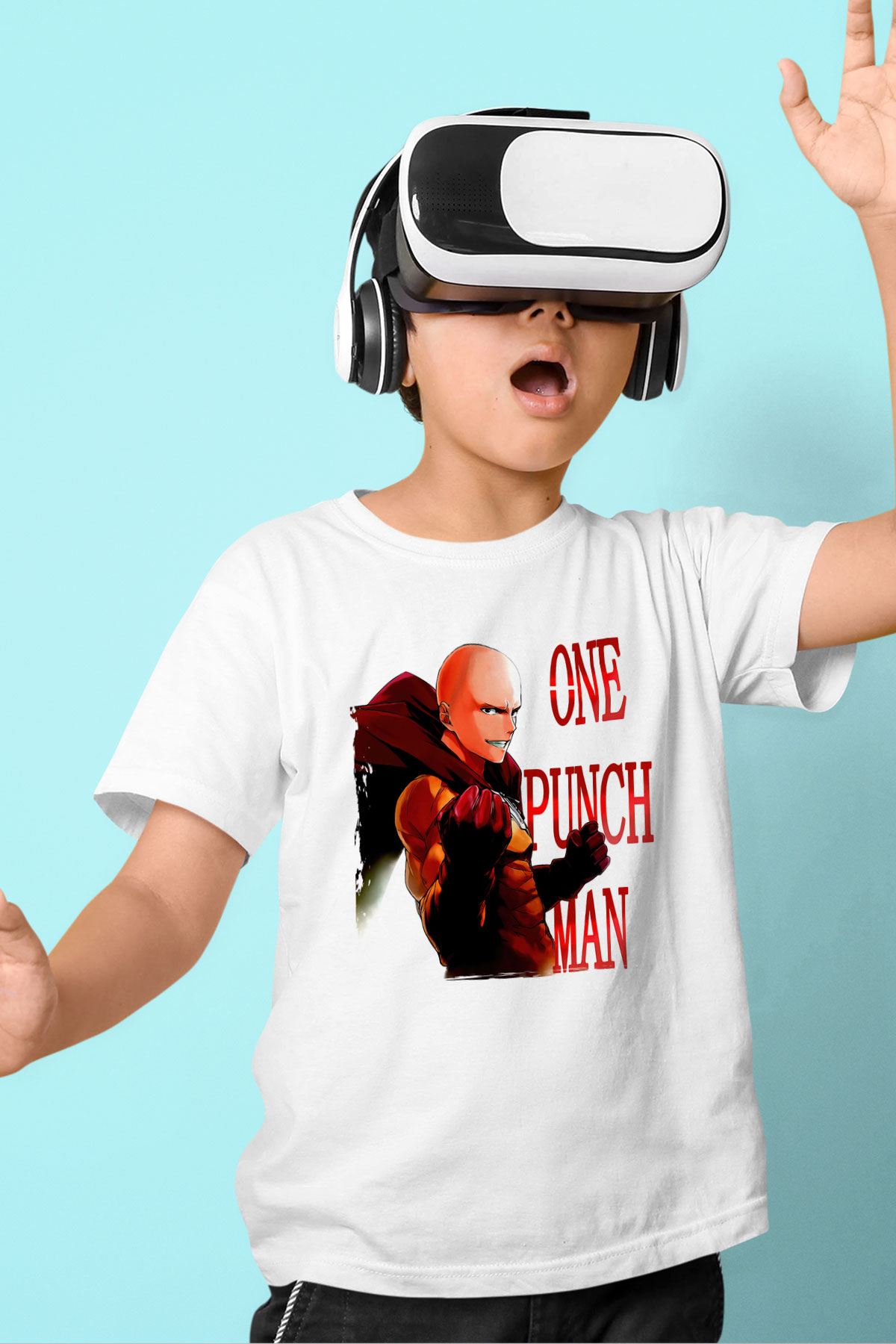 One Punch Man Beyaz Unisex Çocuk Tişört