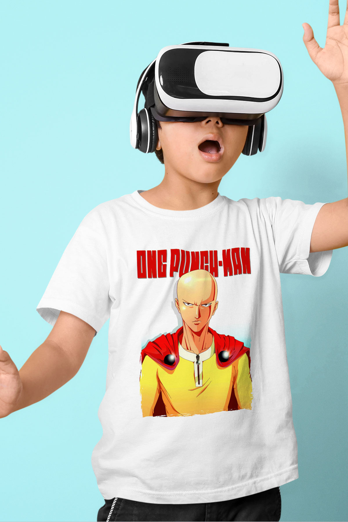 One Punch Man Beyaz Unisex Çocuk Tişört