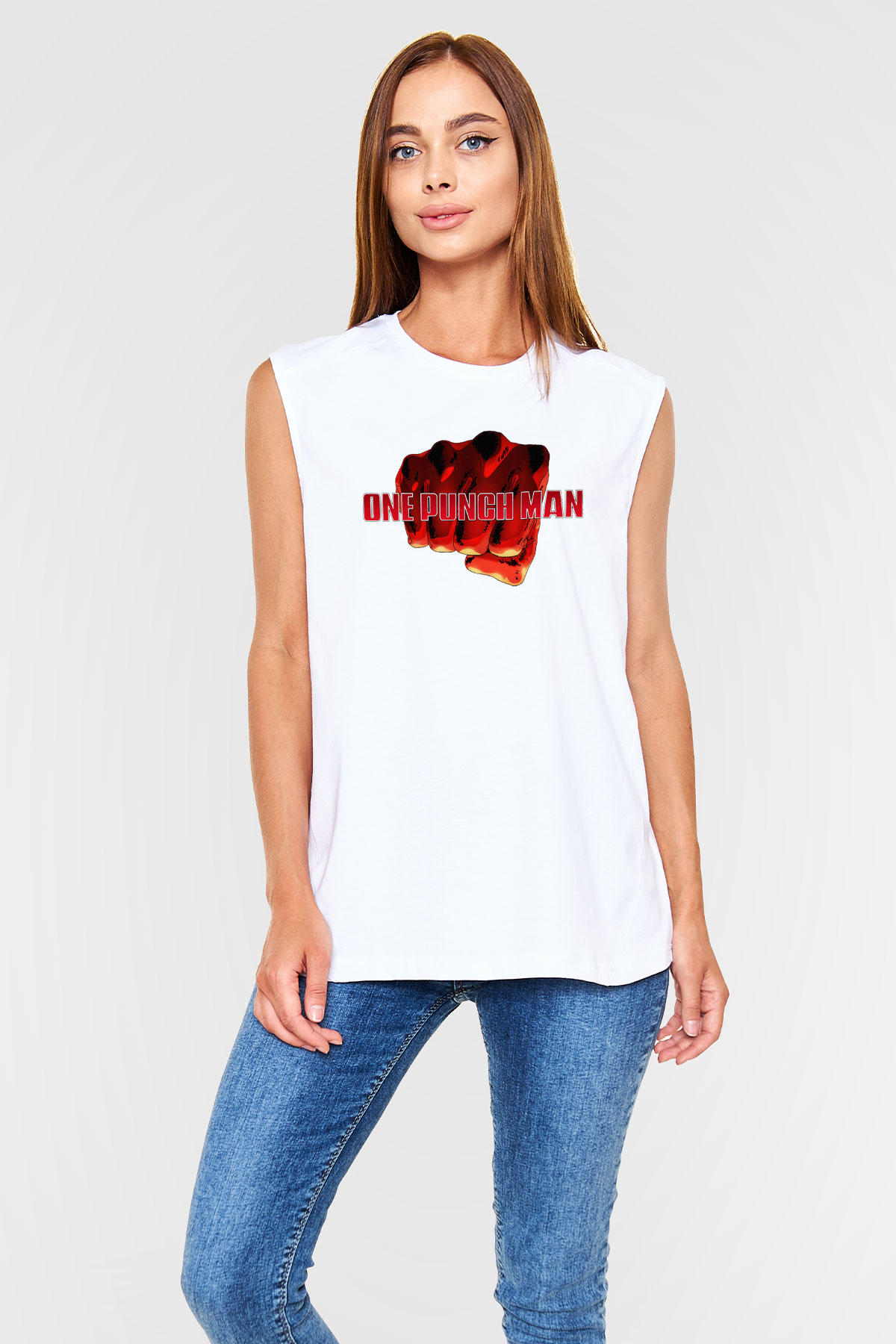 One Punch Man Beyaz Unisex Kolsuz Tişört