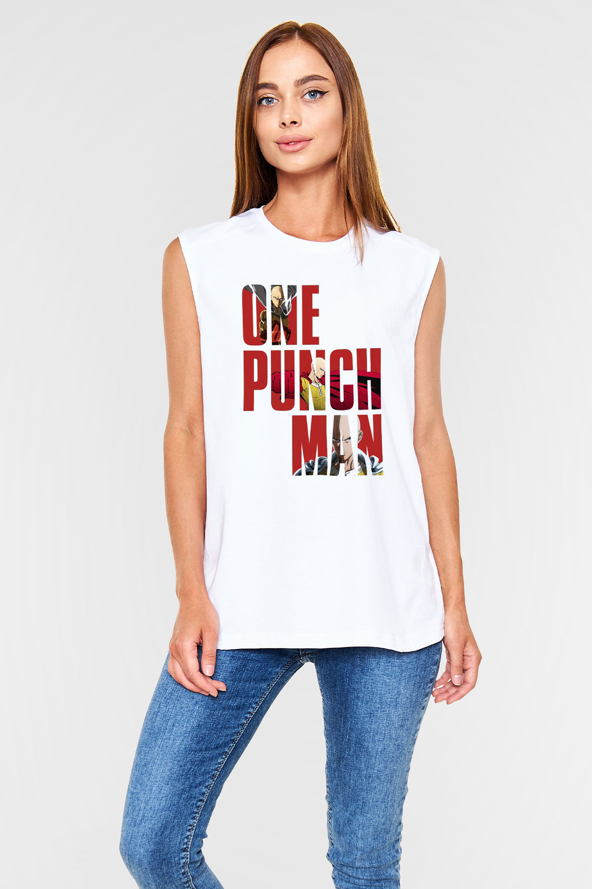 One Punch Man Beyaz Unisex Kolsuz Tişört