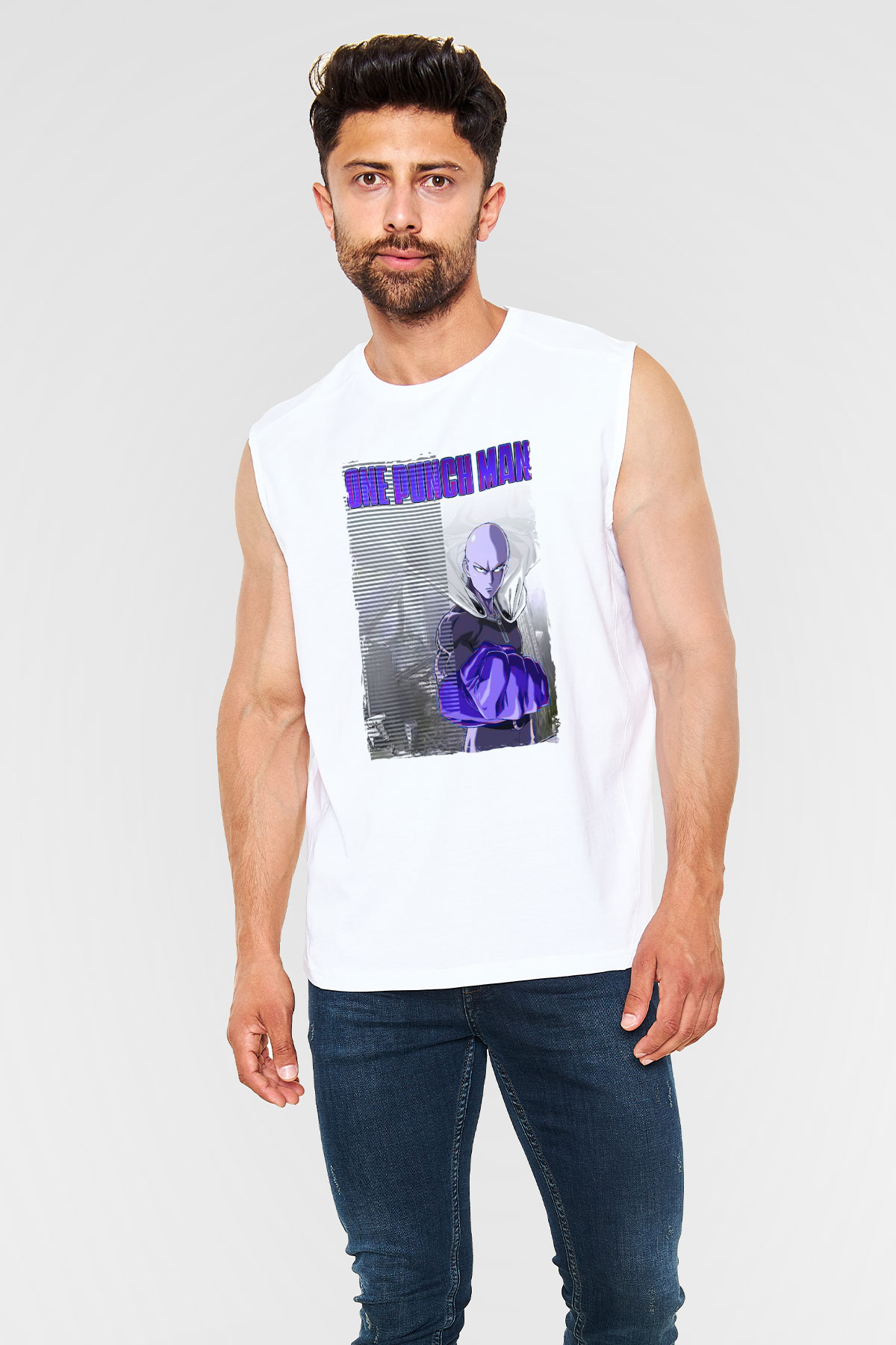 One Punch Man Beyaz Unisex Kolsuz Tişört