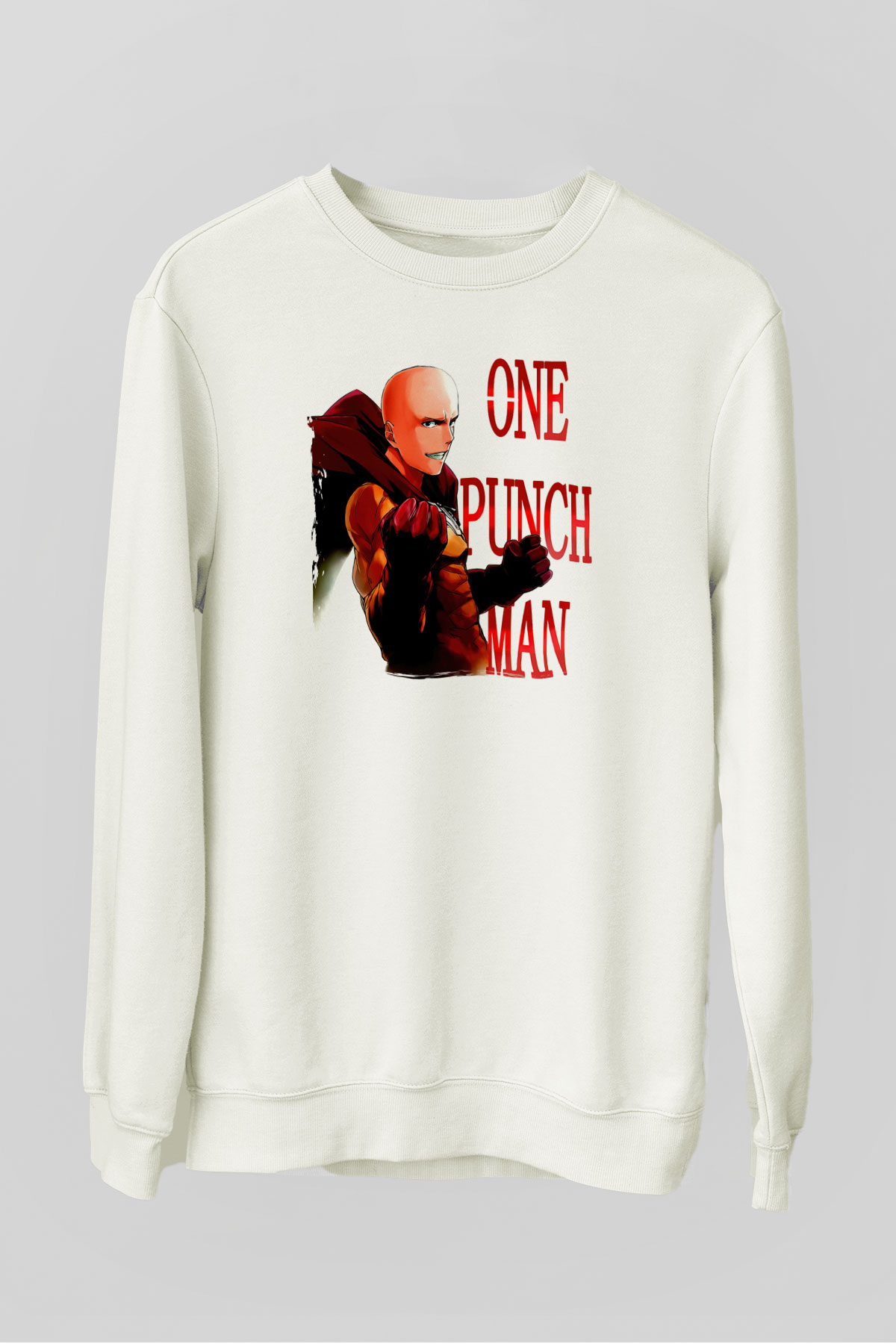 One Punch Man Beyaz Unisex Sweatshirt