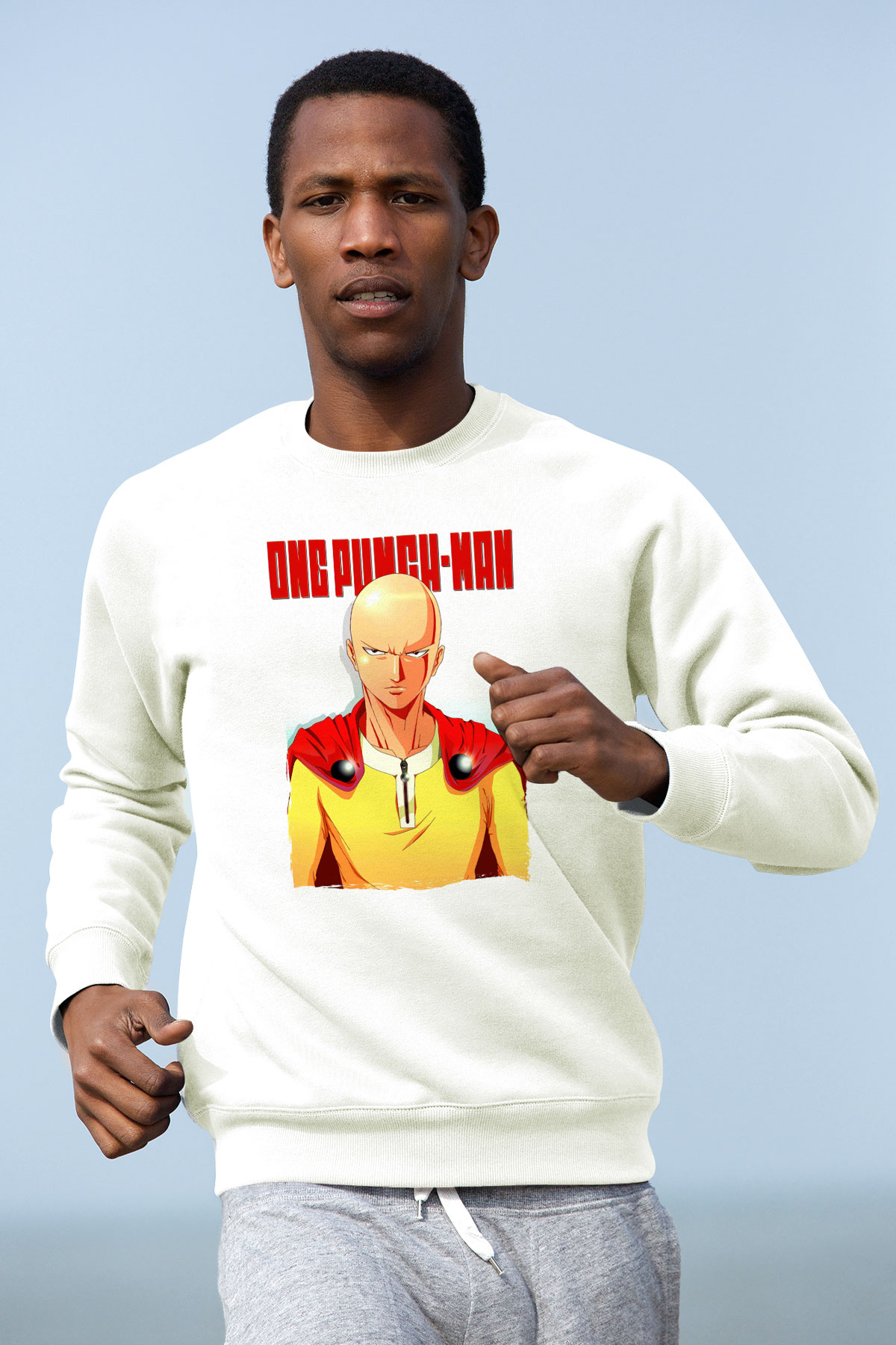 One Punch Man Beyaz Unisex Sweatshirt