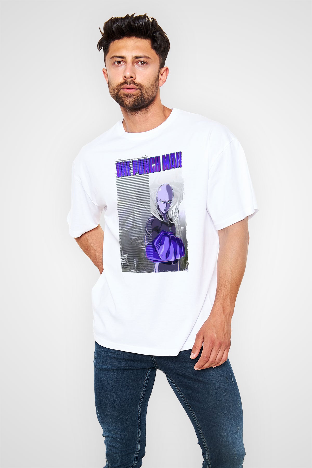 One Punch Man Beyaz Oversize Tişört Oversize T-shirt