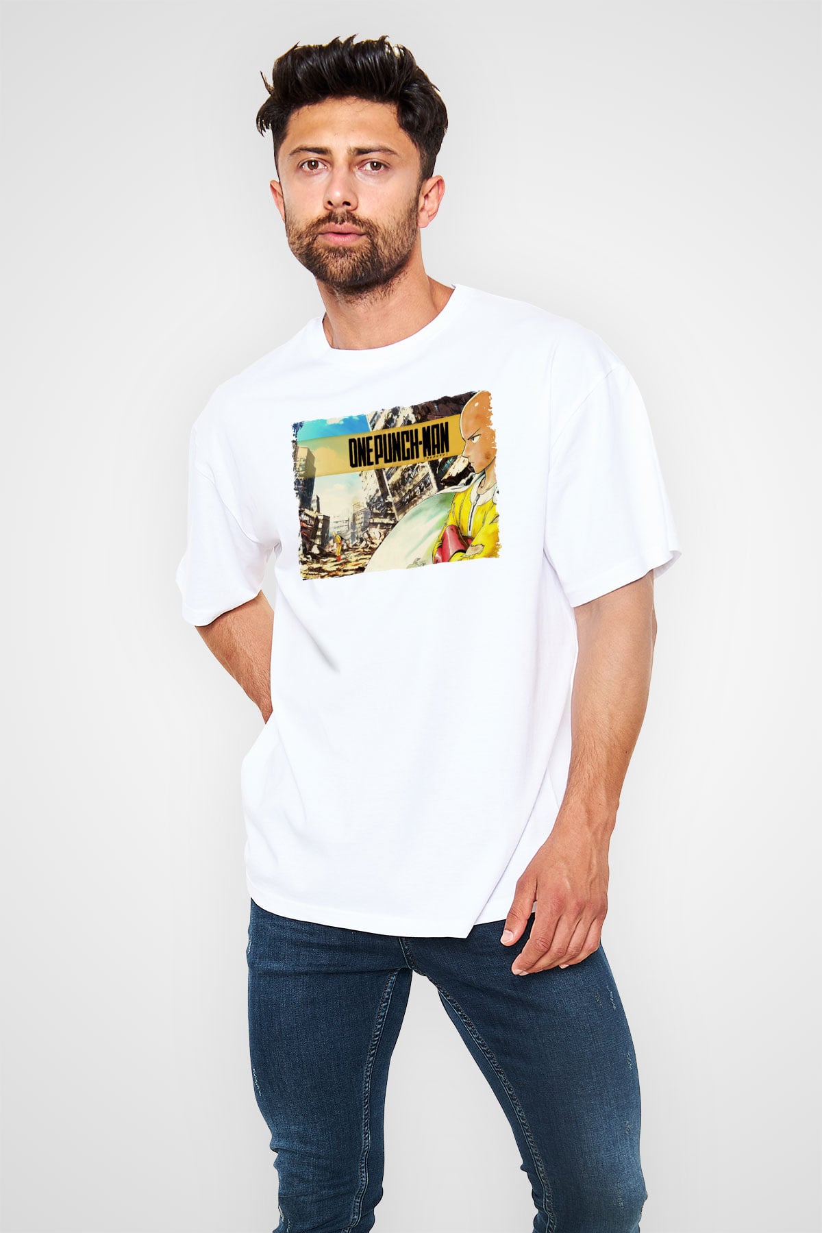 One Punch Man Beyaz Oversize Tişört Oversize T-shirt