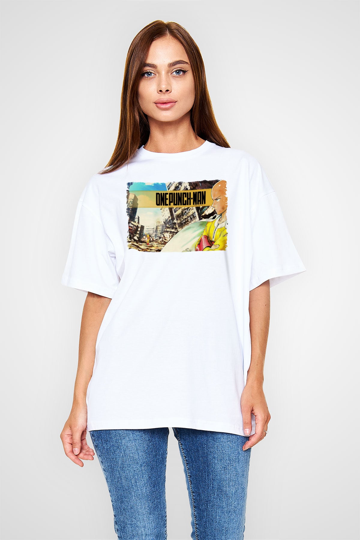 One Punch Man Beyaz Oversize Tişört Oversize T-shirt