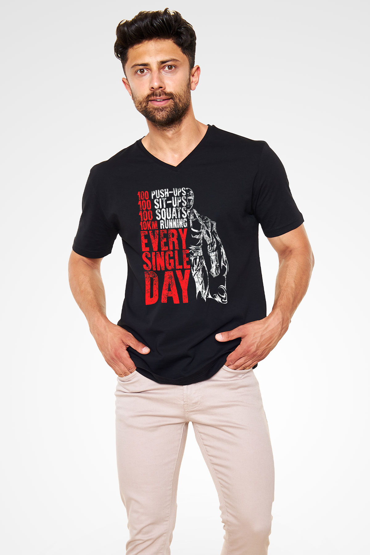 One Punch Man Siyah Unisex V Yaka Tişört T-Shirt