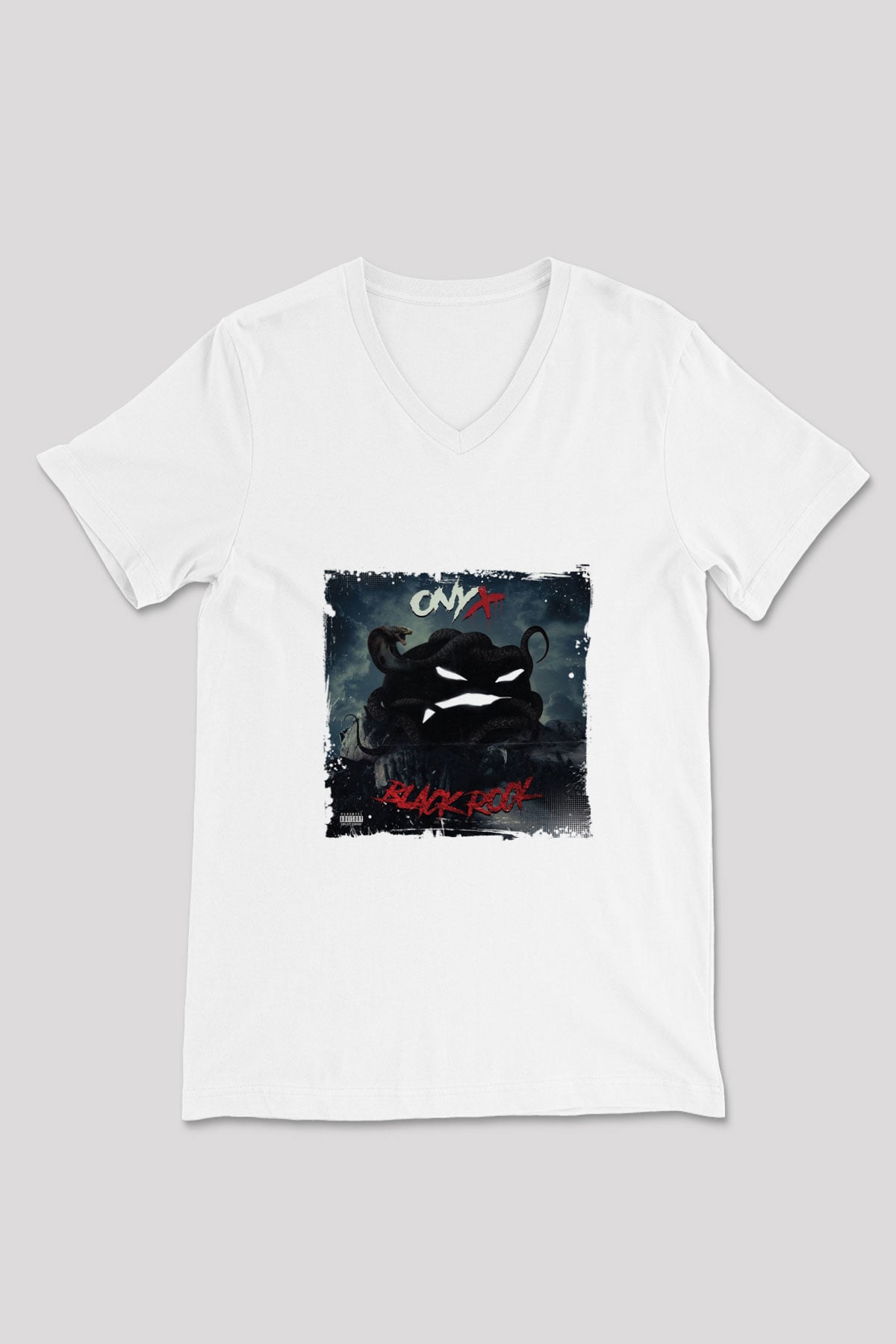 Onyx Baskılı Beyaz V Yaka Unisex Tişört