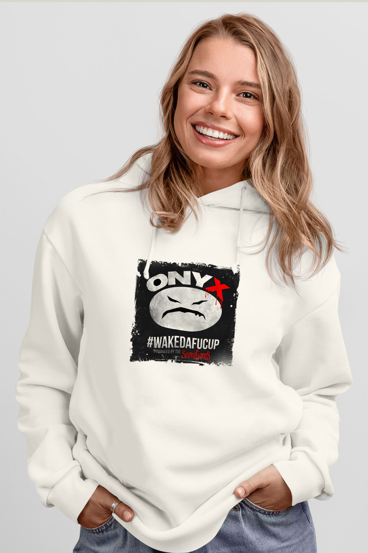 Onyx Baskılı Unisex Beyaz Kapüşonlu Sweatshirt