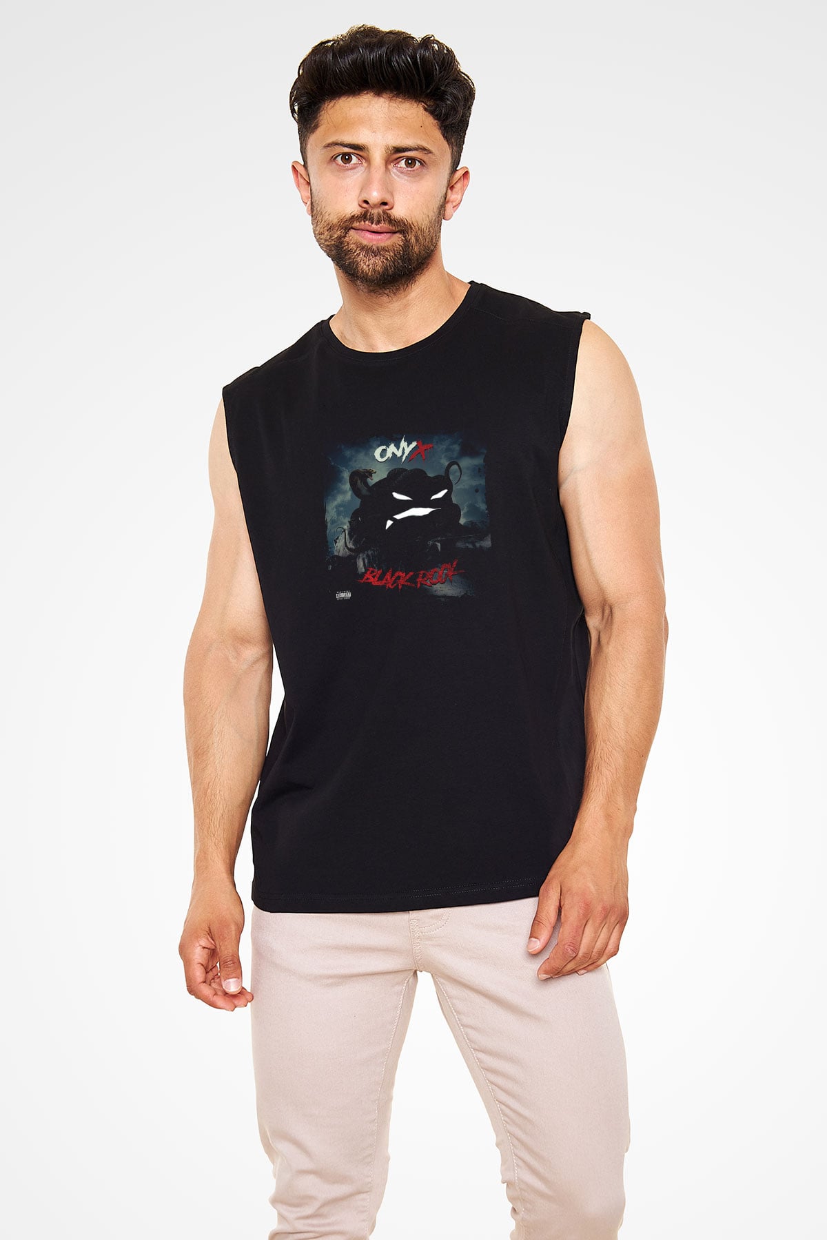 Onyx Baskılı Unisex Siyah Kolsuz Tişört
